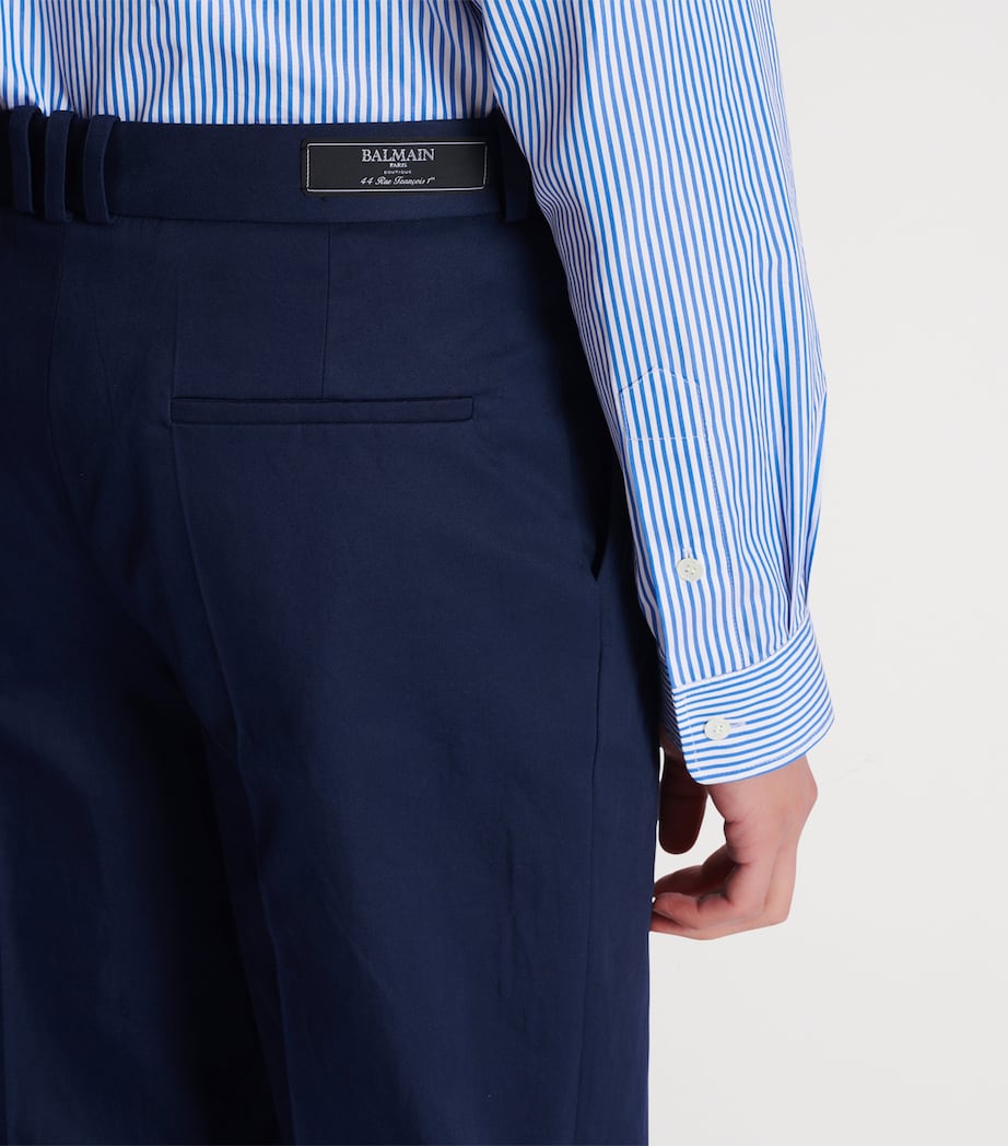 Cotton Pleated Flared Trousers 6UB MARINE Image 5