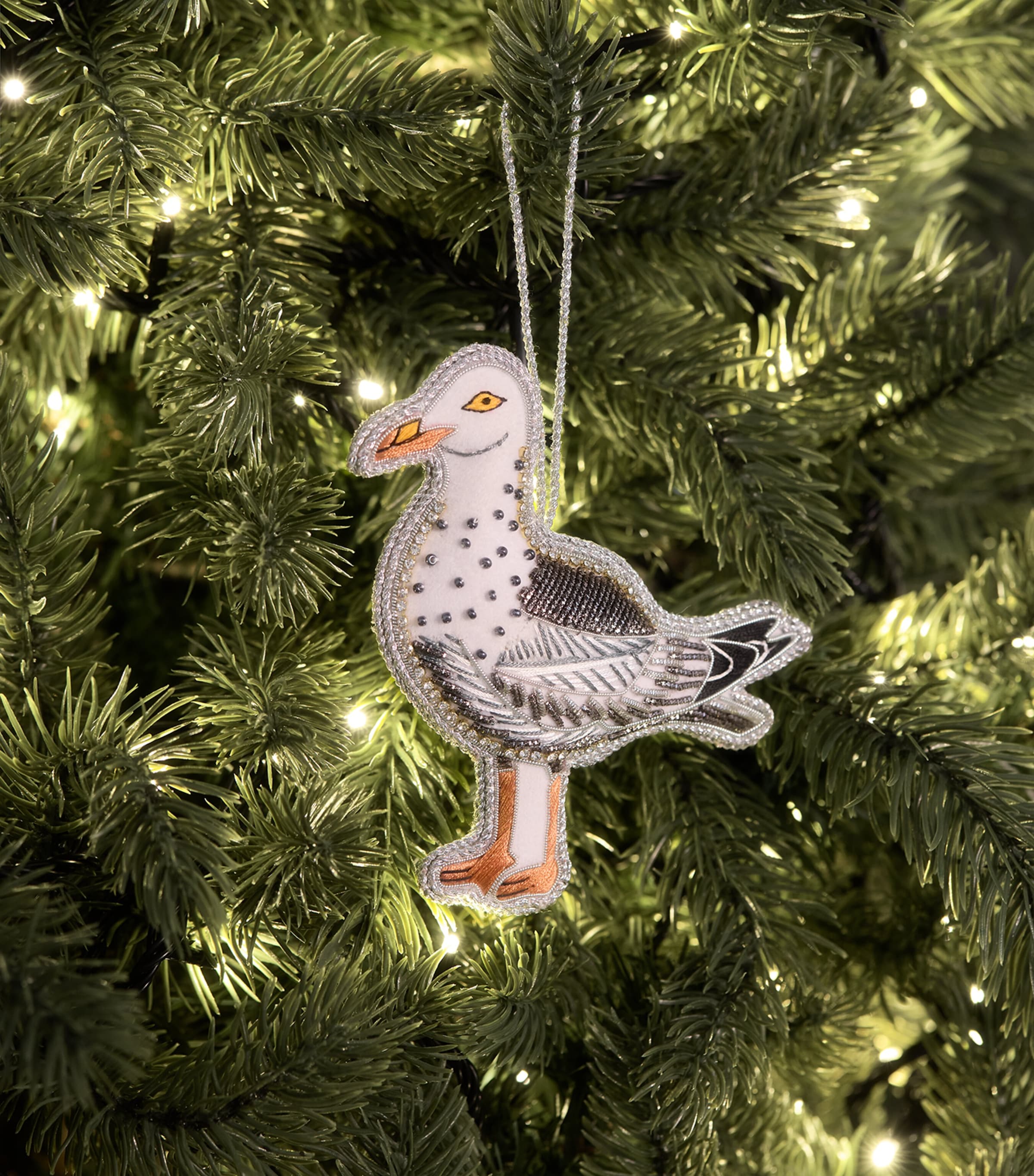 Tinker Tailor Beaded Seagull Tree Decoration White & Silver Image 3