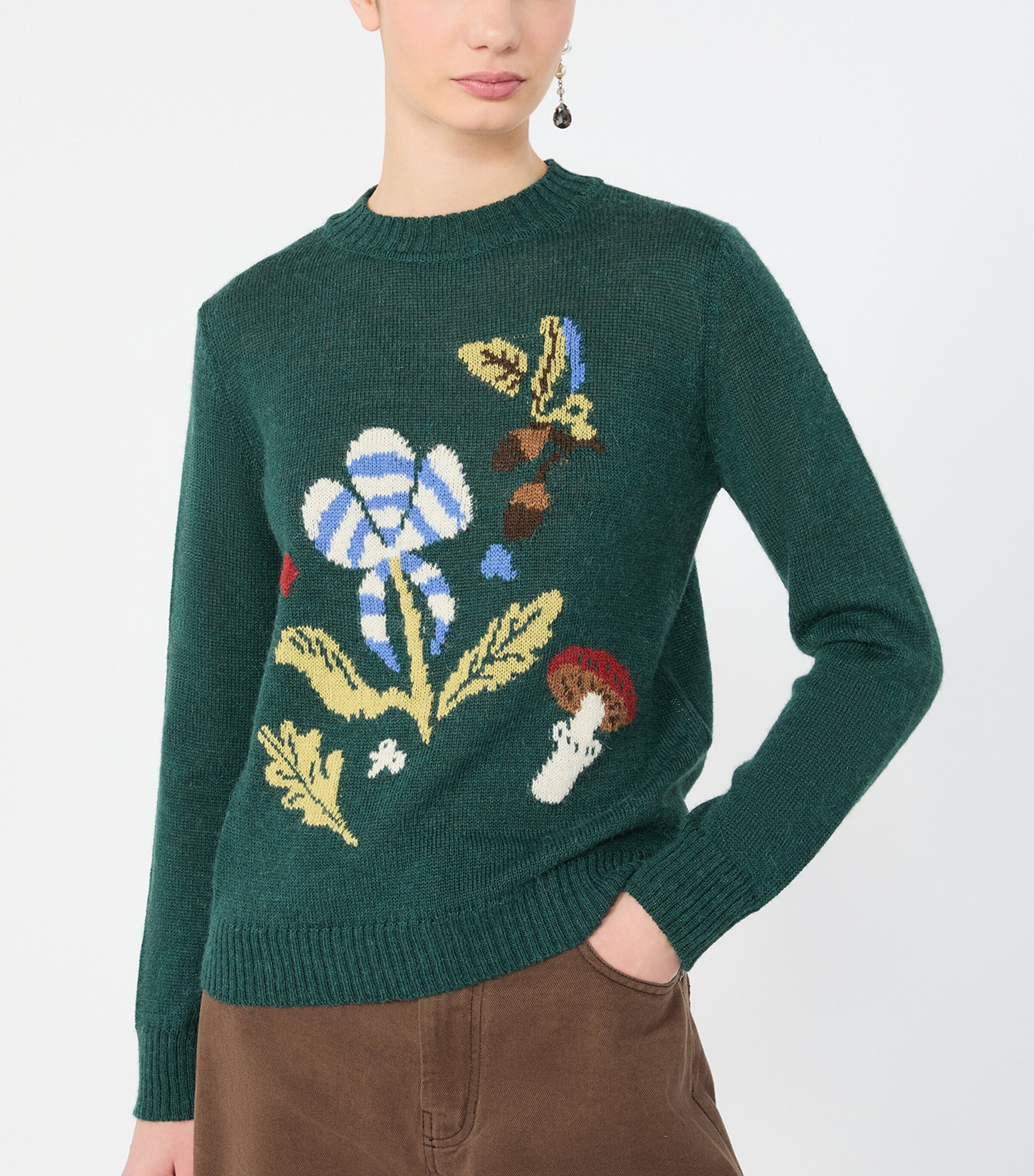 Weekend Max Mara Womens Knitted Floral Sweater Dark Green Image 5