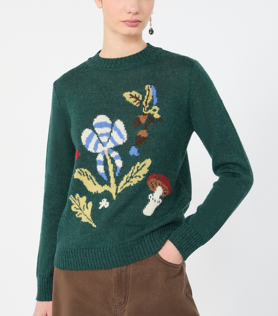 Weekend Max Mara Womens Knitted Floral Sweater Dark Green Image 5