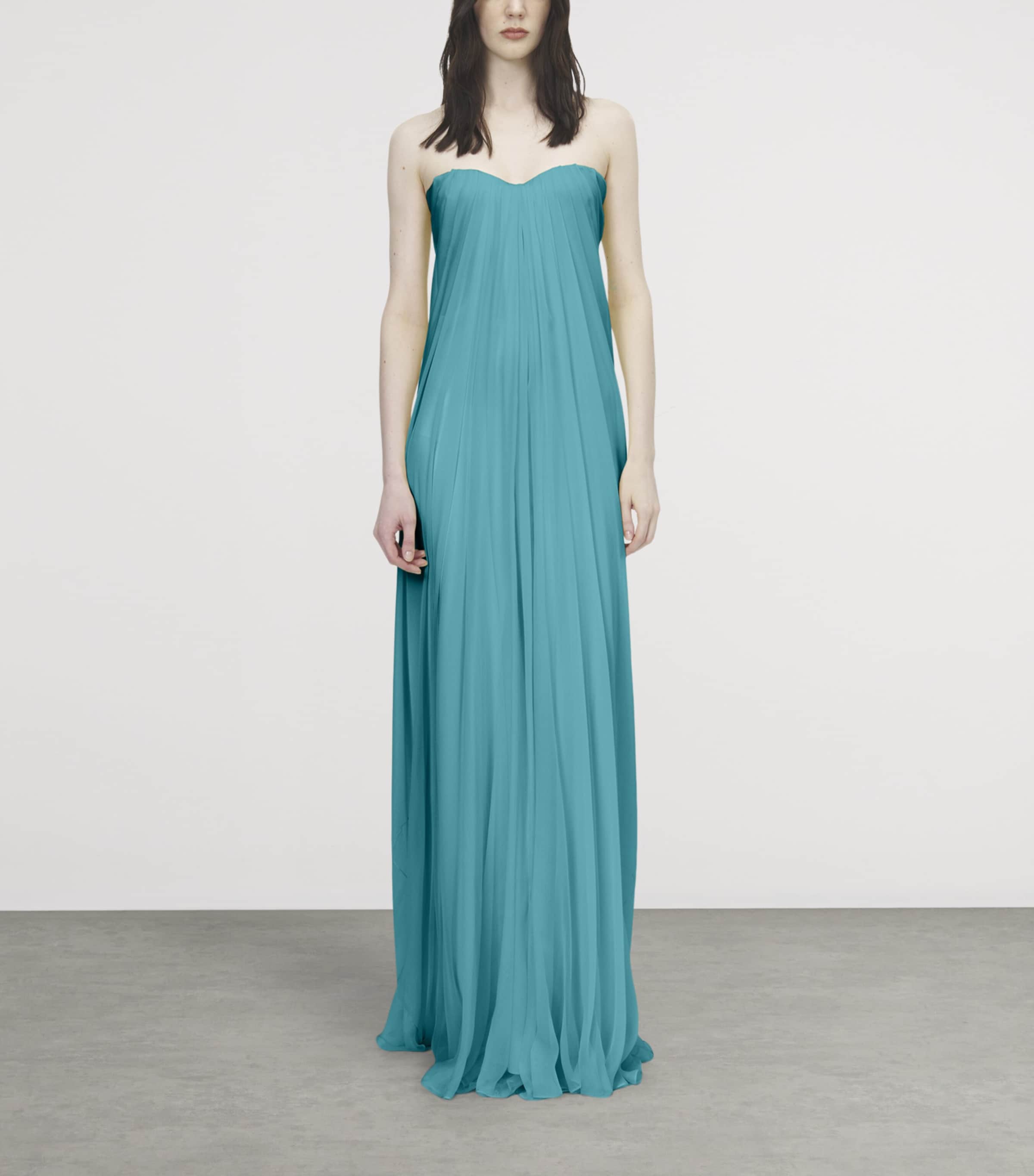 McQueen Womens Silk Pleated Strapless Gown Image 2