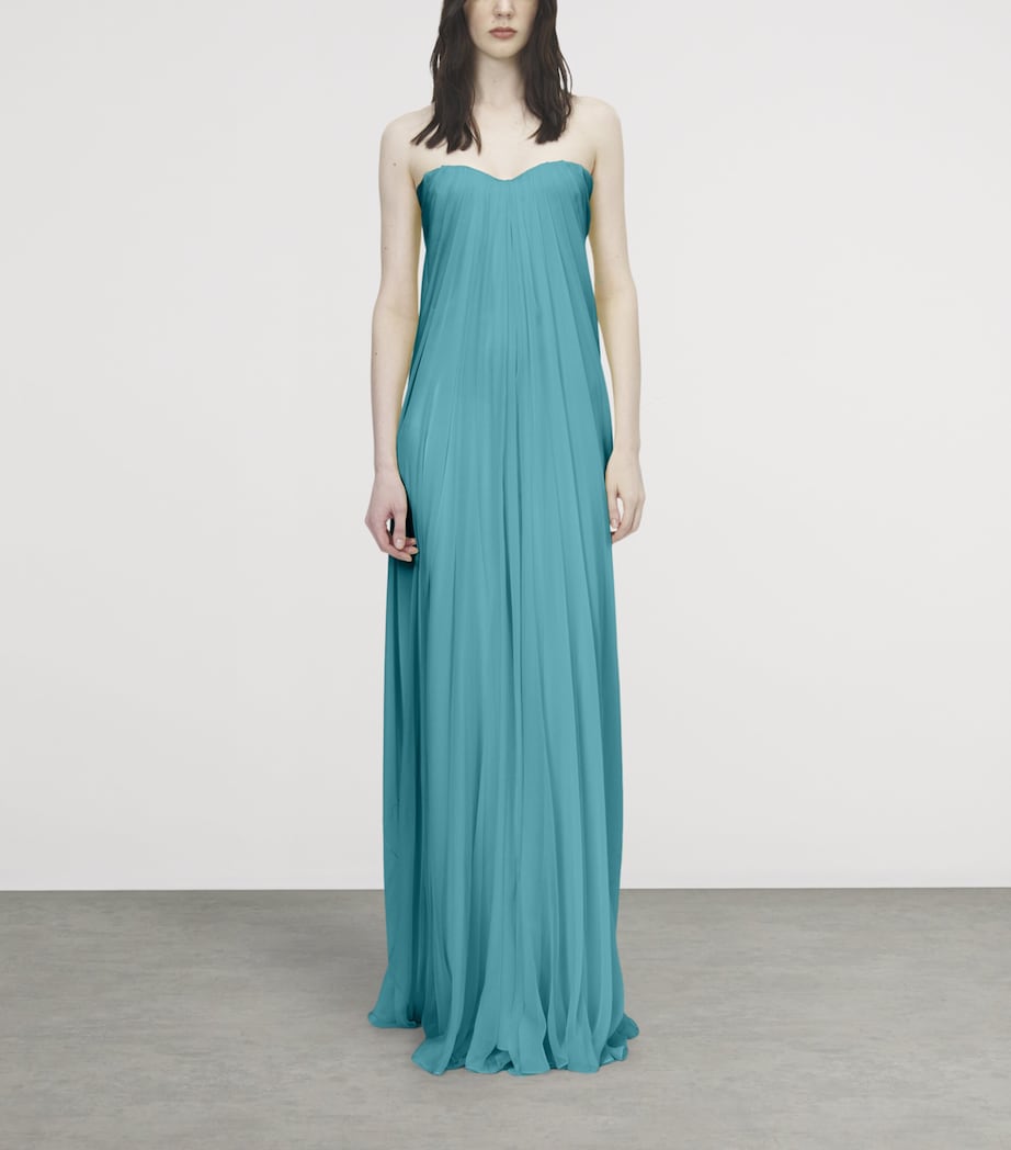 McQueen Womens Silk Pleated Strapless Gown Image 2