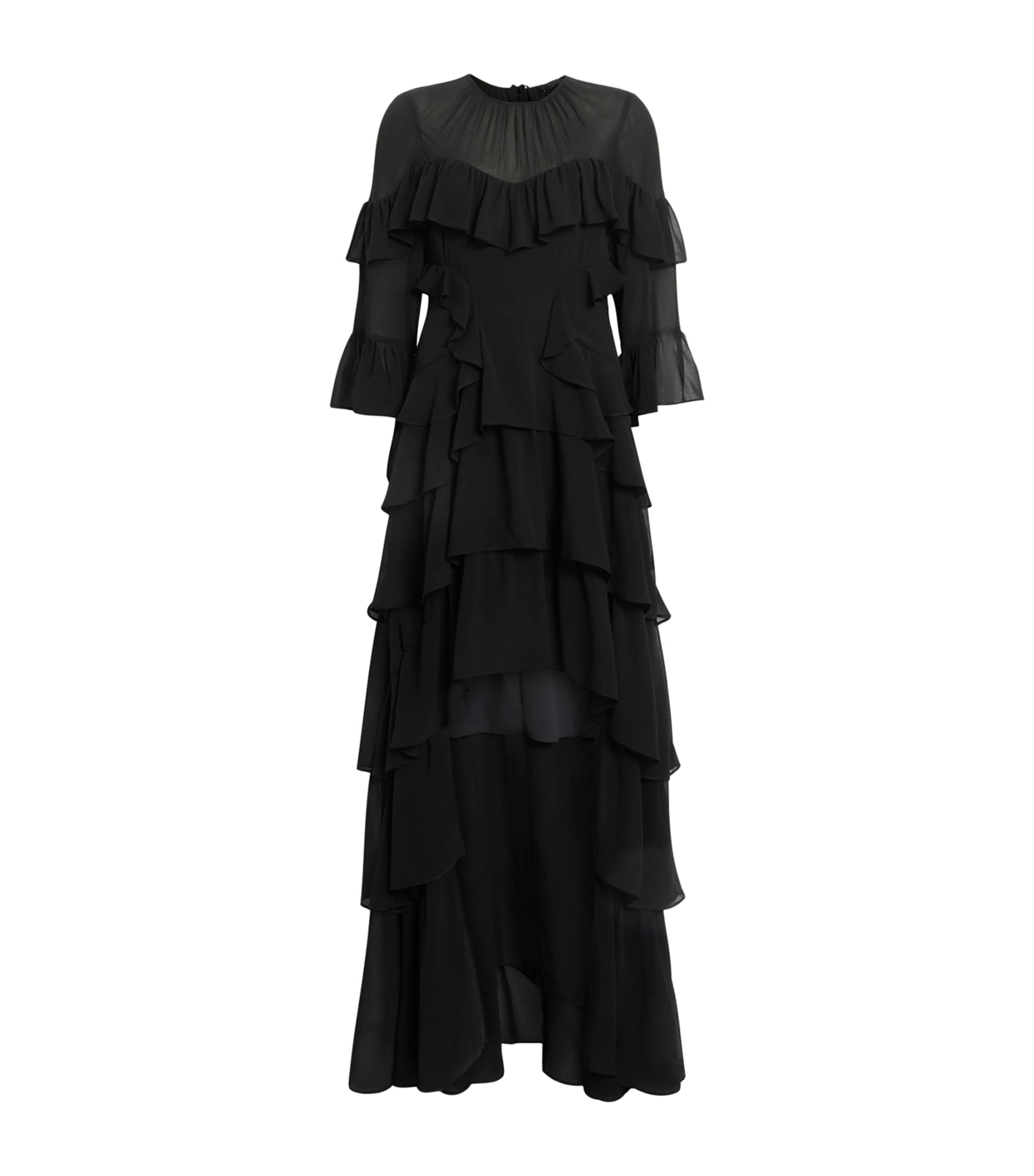 Shop Allsaints Ruffled Tiered Nat Maxi Dress In Black