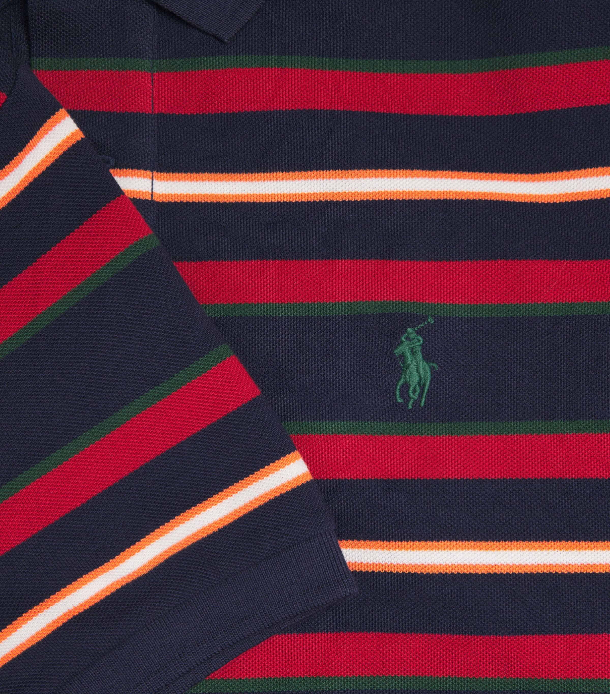 Polo Ralph Lauren Mens Cotton Stripe Custom Slim Polo Shirt Newport Navy Multi Image 6