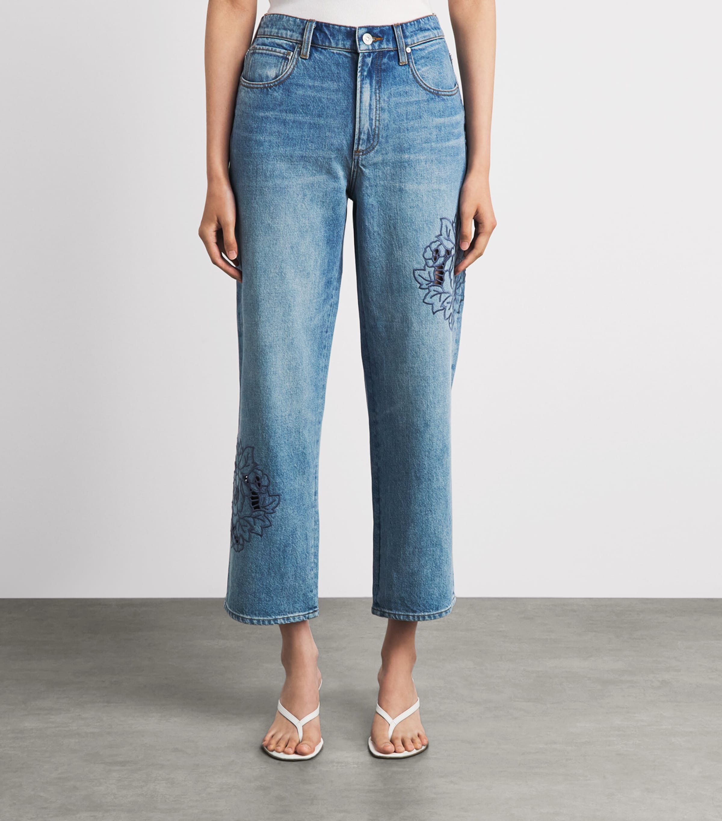 PAIGE Womens Embroidered Rylann Straight Jeans Sail On Embroidered Image 4