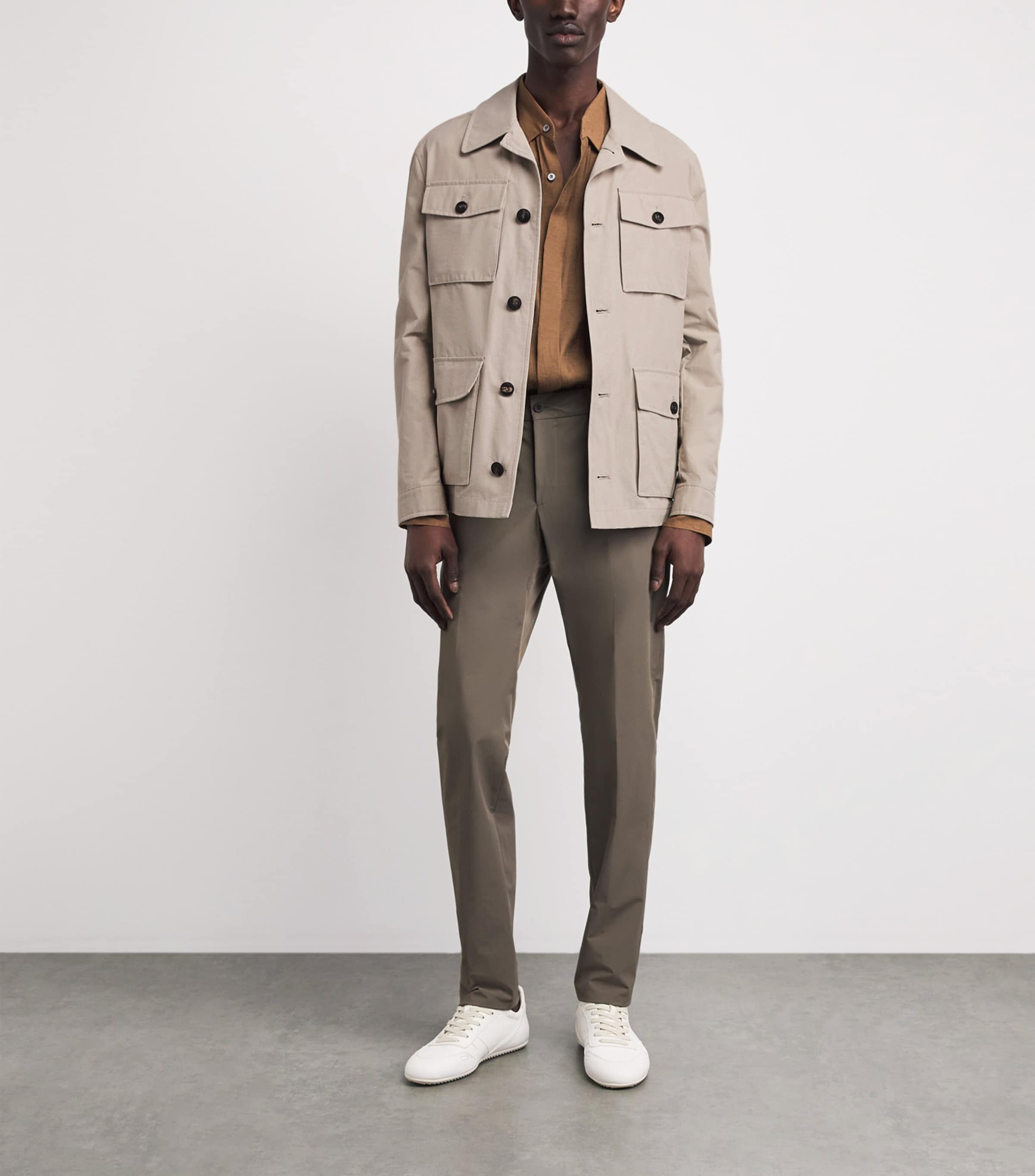 Pal Zileri Mens Cotton-Blend Field Jacket Light Brown Image 2
