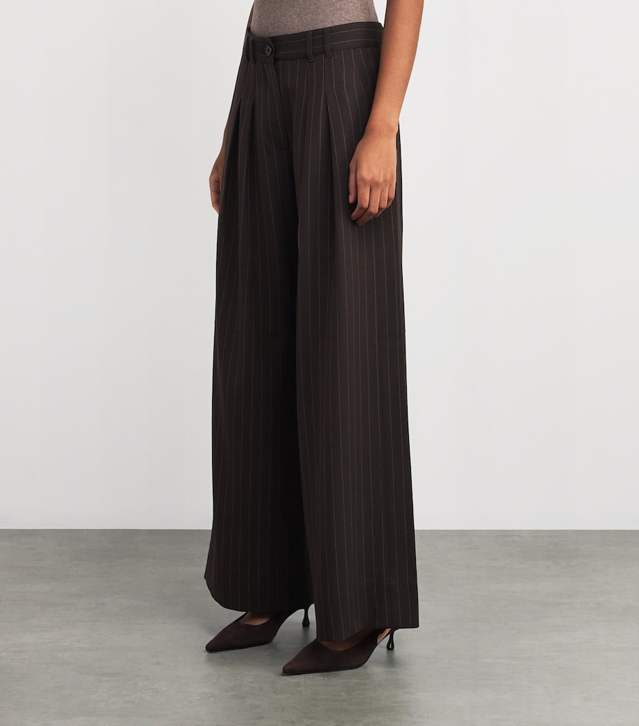 Pinstripe Wide-Leg Trousers CHOCOLATE / CARAMEL Image 3