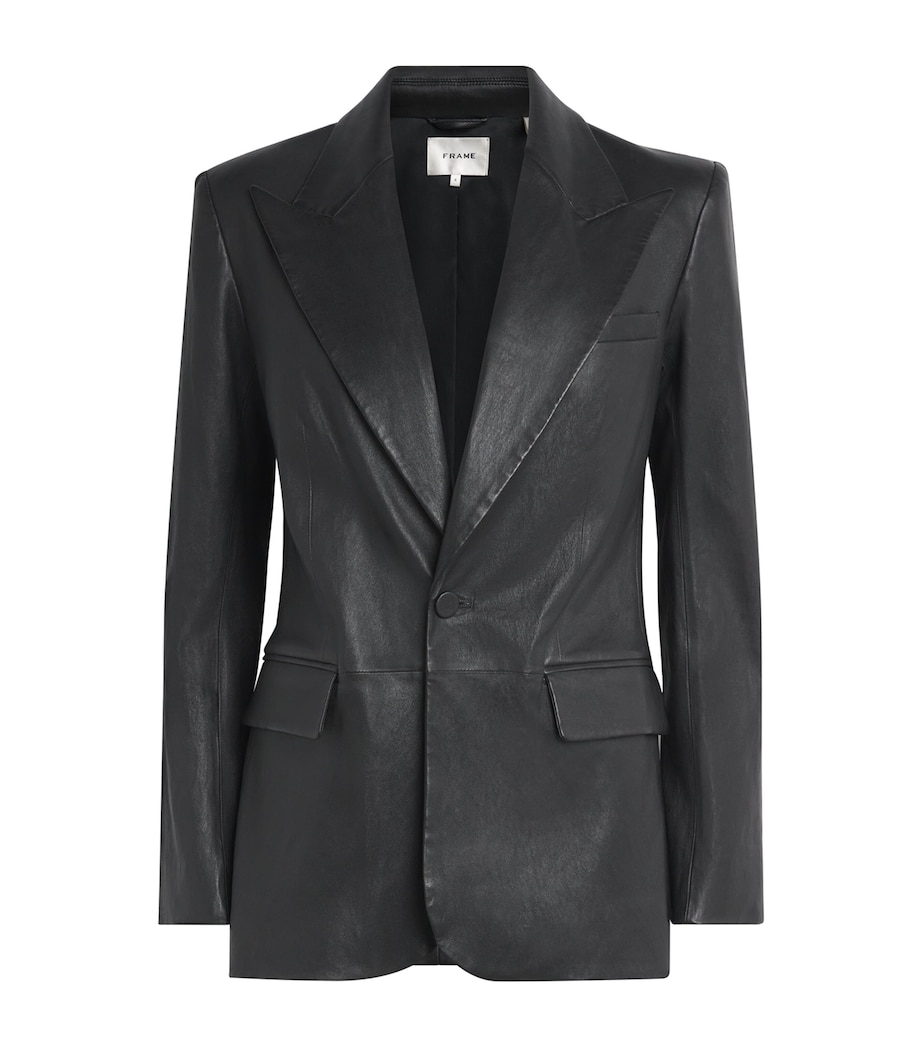 FRAME Womens Leather The Peak Lapel Blazer Black Image 1