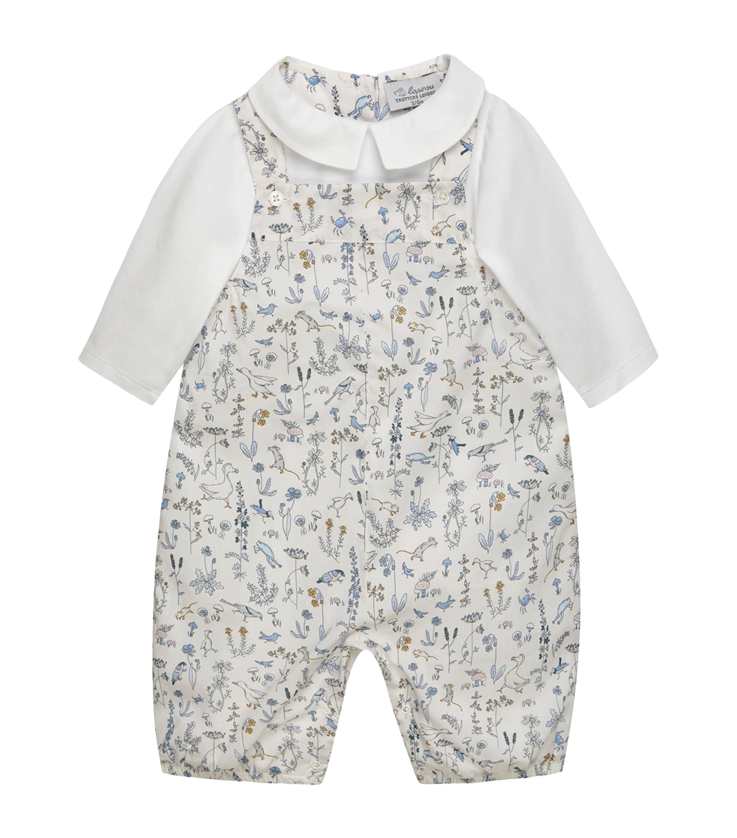 Trotters Cotton Theo Print Dungarees and Top Set (Newborn-9 Months) White Image 1