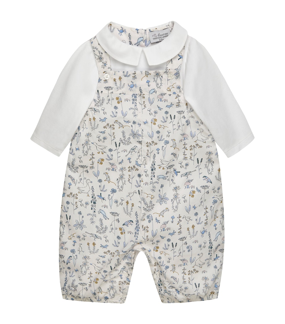 Trotters Cotton Theo Print Dungarees and Top Set (Newborn-9 Months) White Image 1
