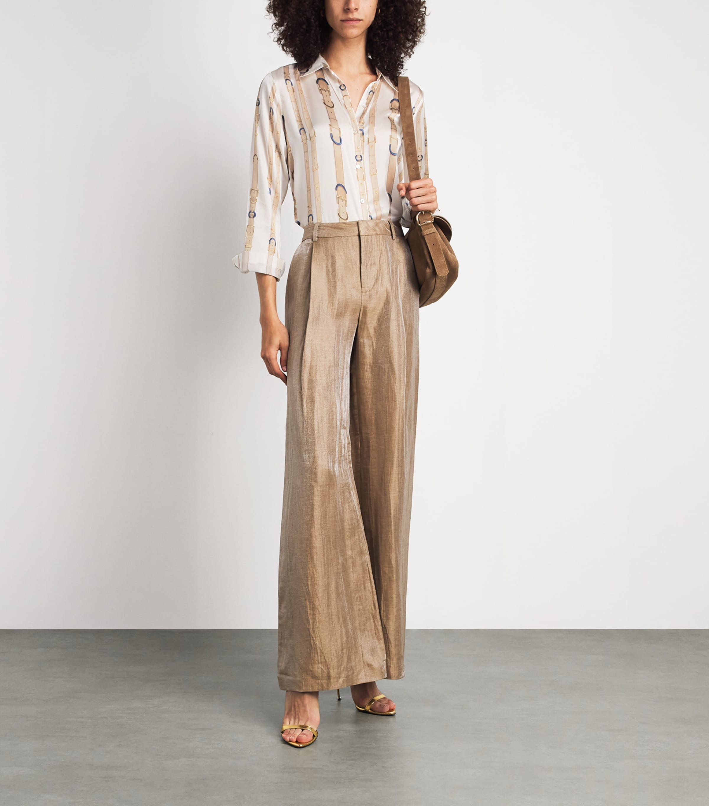 L'Agence Womens Silk Tyler Shirt Ecr Mlt Std Blt Strp Image 2