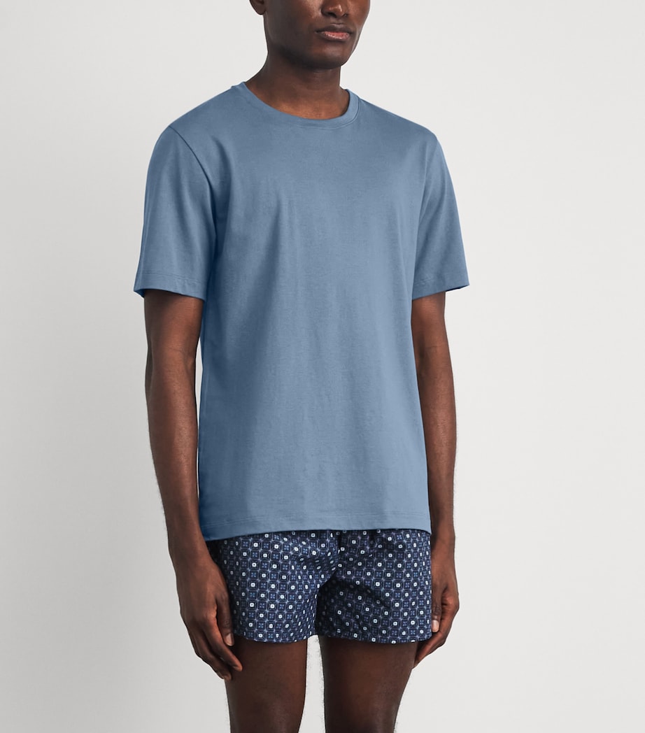 Hanro Mens Cotton Living Crew-Neck T-Shirt Retro Blue Image 4