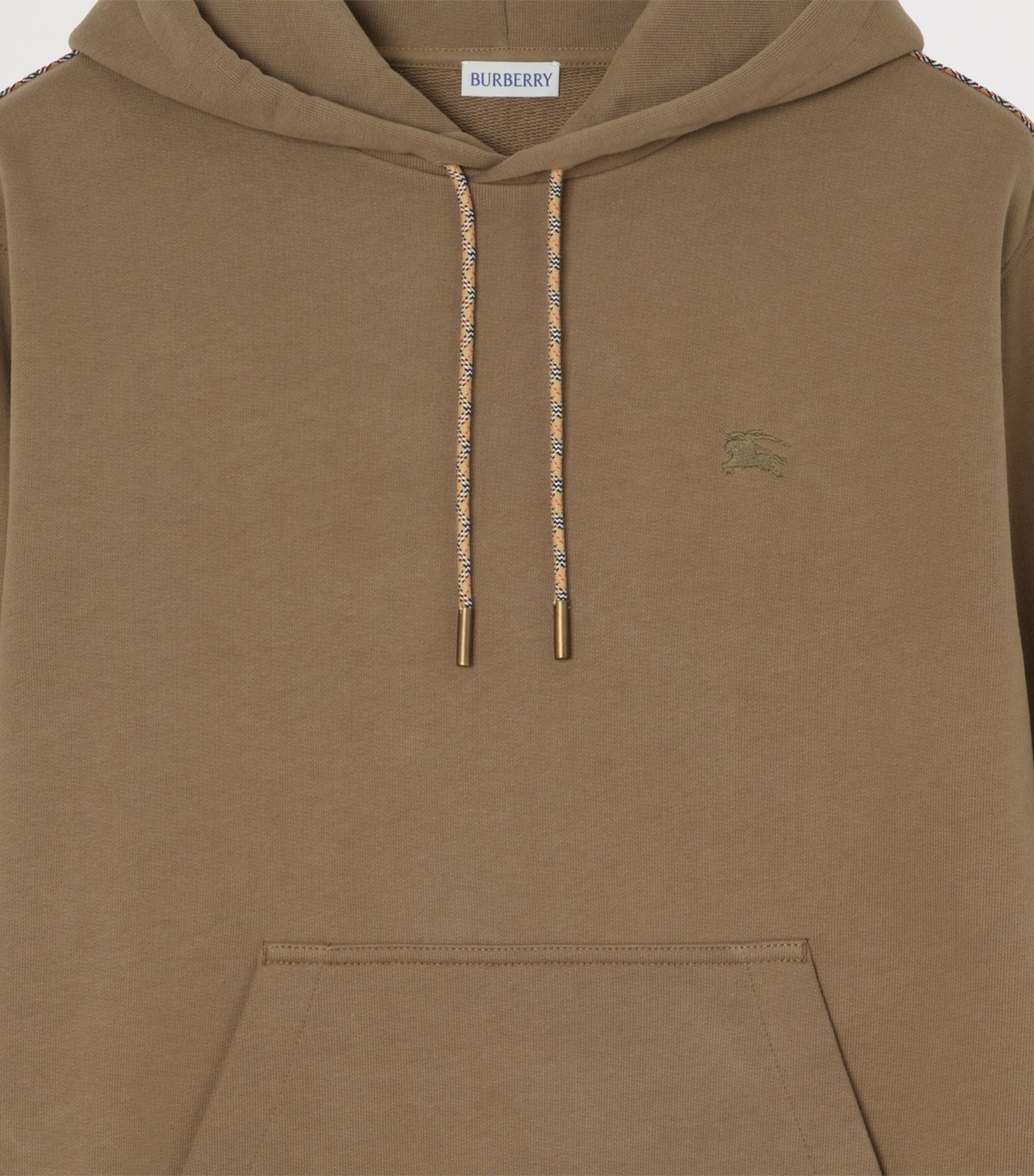 Burberry Mens Cotton Check-Piping Slim Hoodie Finch Brown Image 4