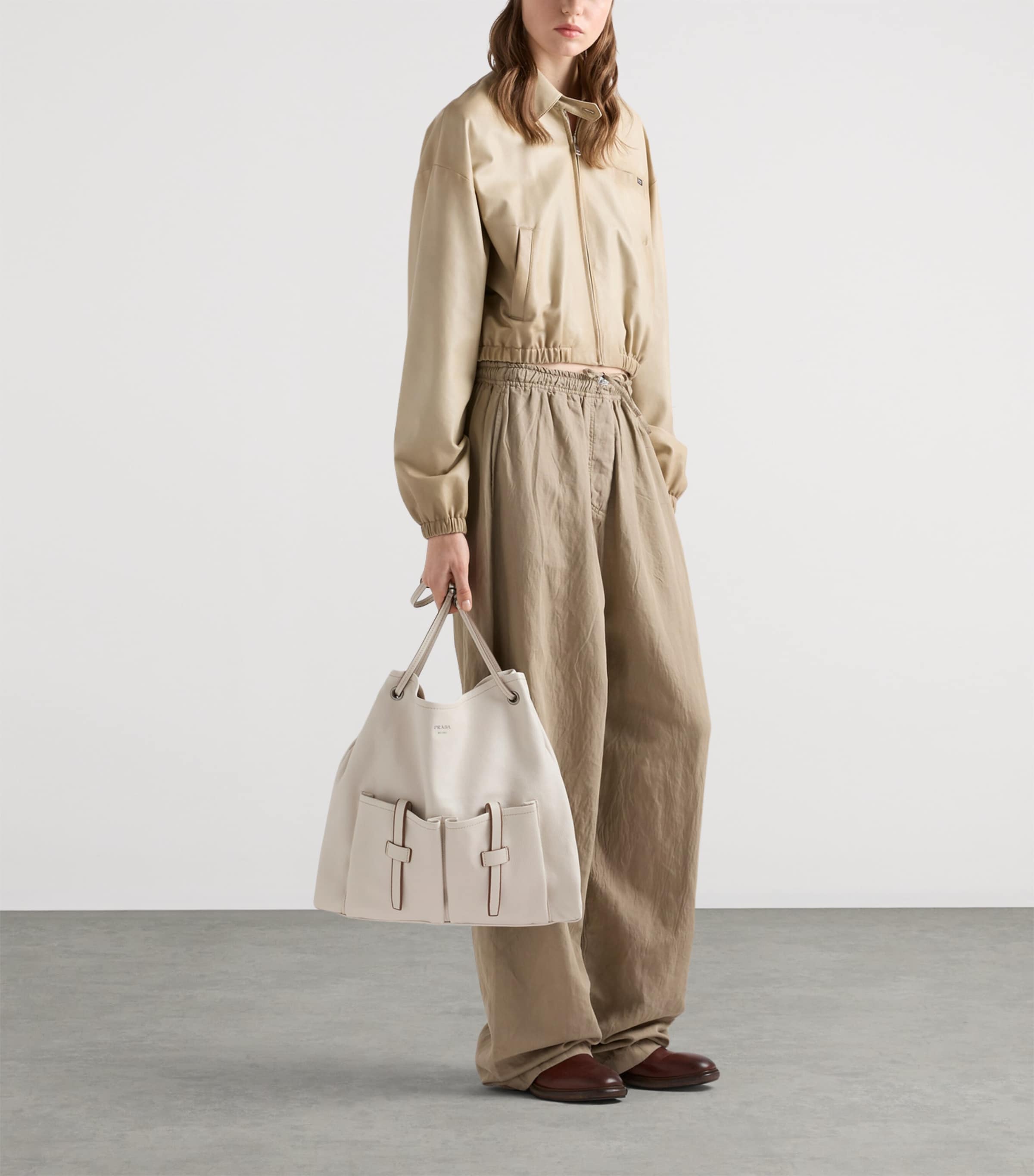Prada Large Leather Route Shoulder Bag Neutral Image 7
