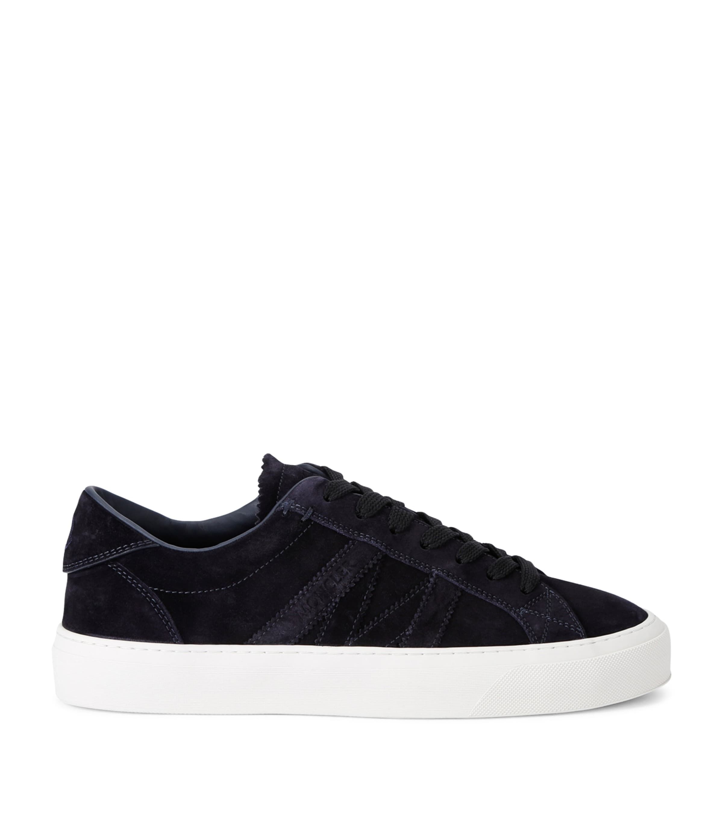 Shop Moncler Suede Monaco Sneakers In Black