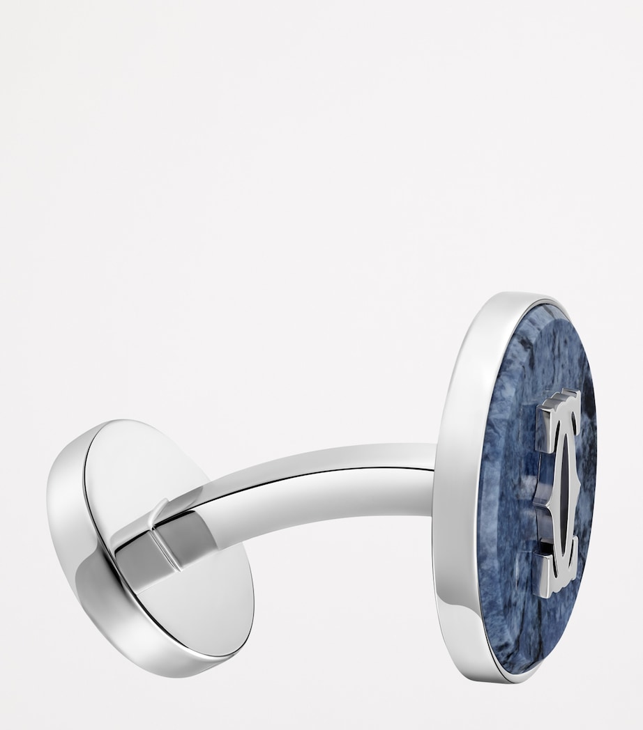 Sterling Silver Double C de Cartier Cufflinks SILVER AND BLUE Image 2