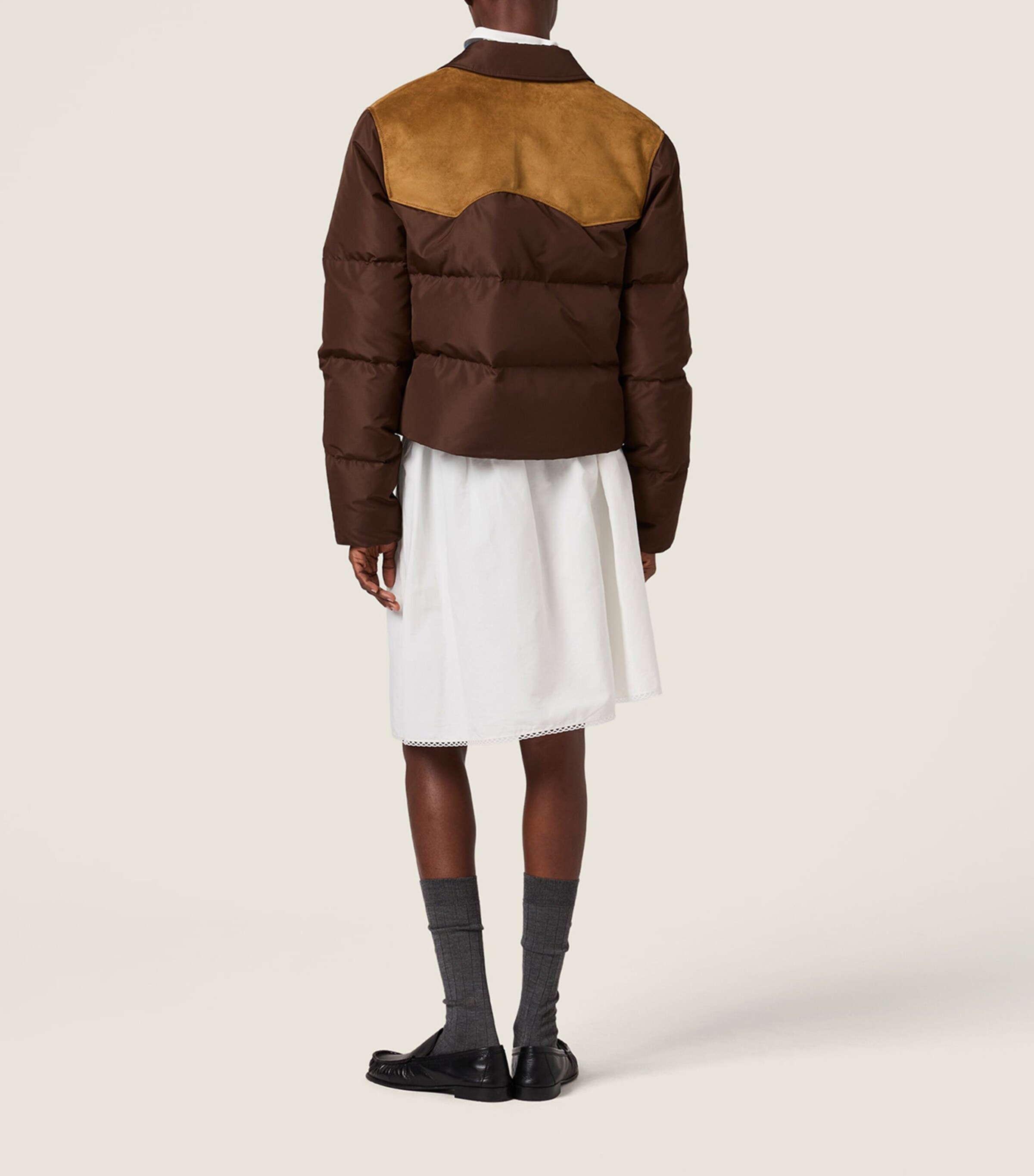 Miu Miu Womens Leather-Trim Down-Filled Jacket Image 3