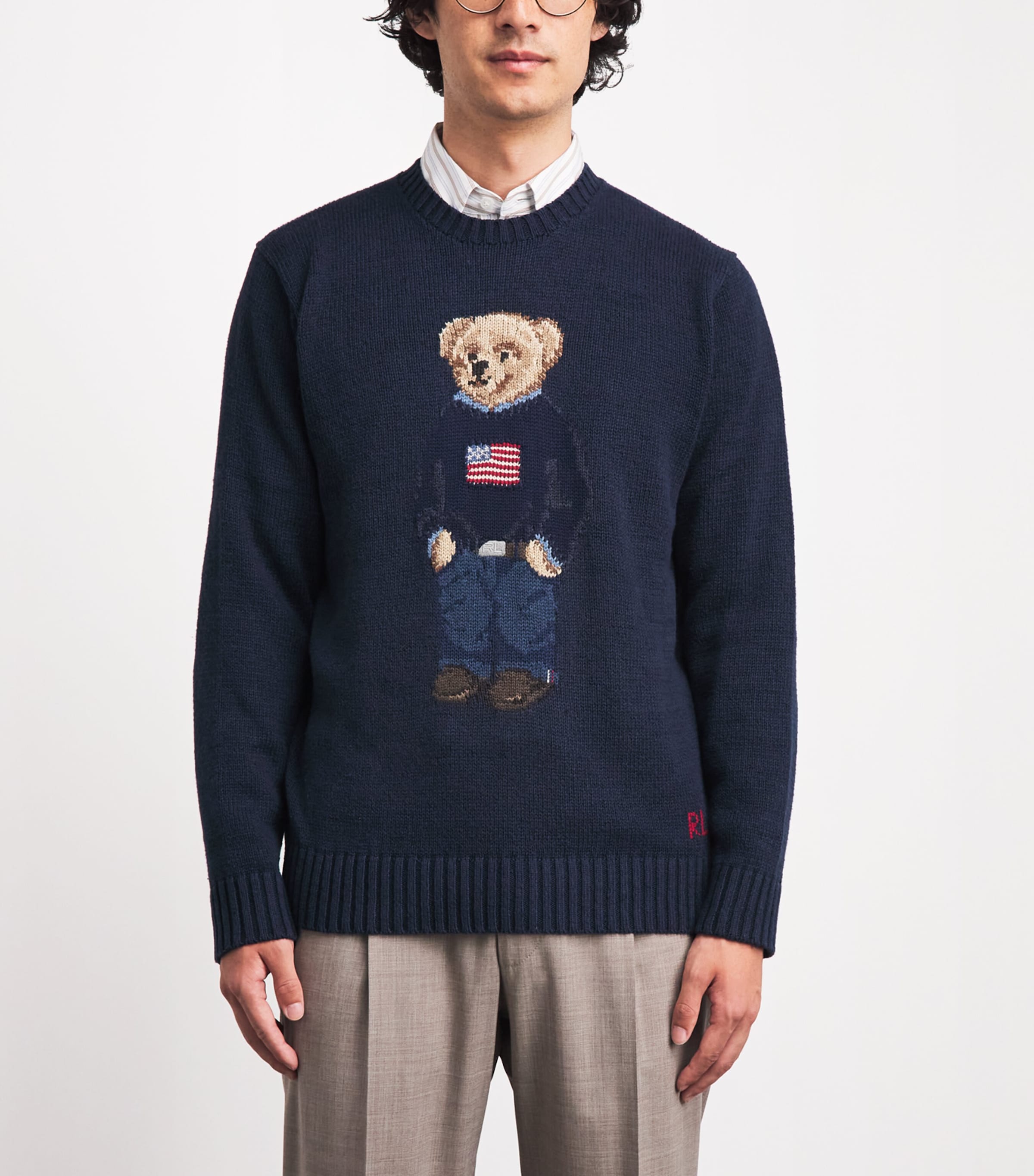 Polo Ralph Lauren Mens Cotton-Linen Polo Bear Sweater Bear Navy Image 4