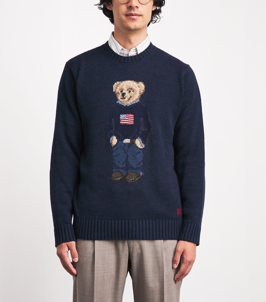 Polo Ralph Lauren Mens Cotton-Linen Polo Bear Sweater Bear Navy Image 4