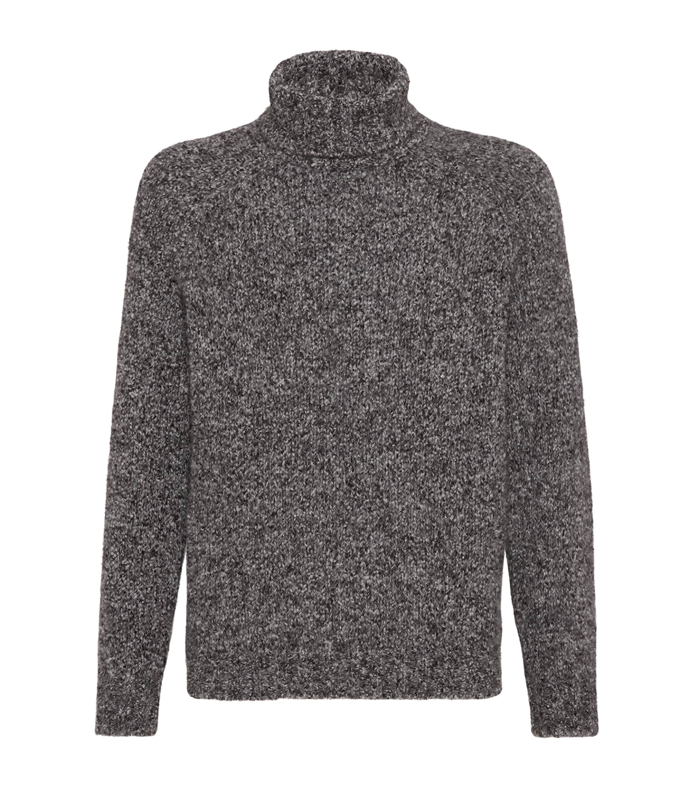 Brunello Cucinelli Textured Knit Turtleneck Sweater With Ribbed Finish In Gray