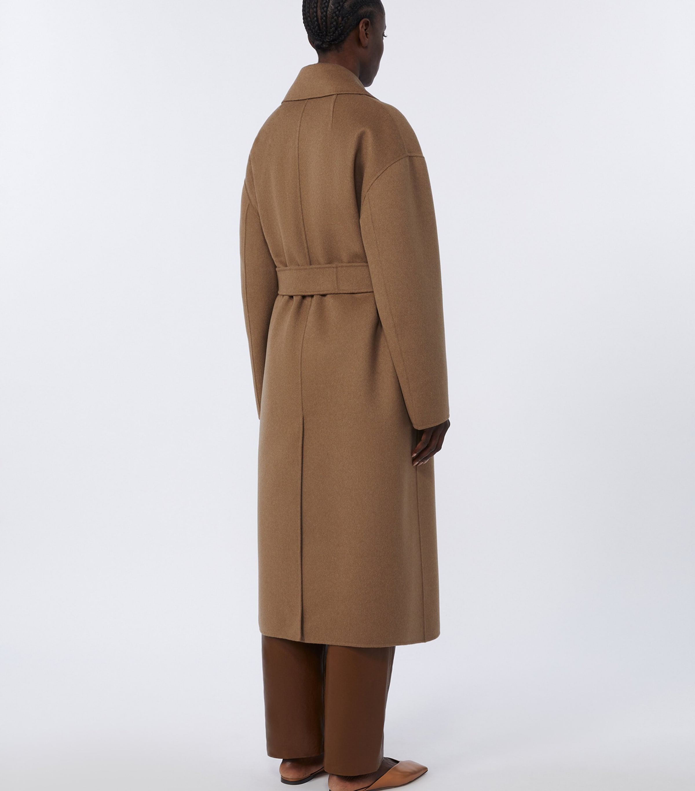 Max Mara Womens Virgin Wool Belted Coat Camel Image 4
