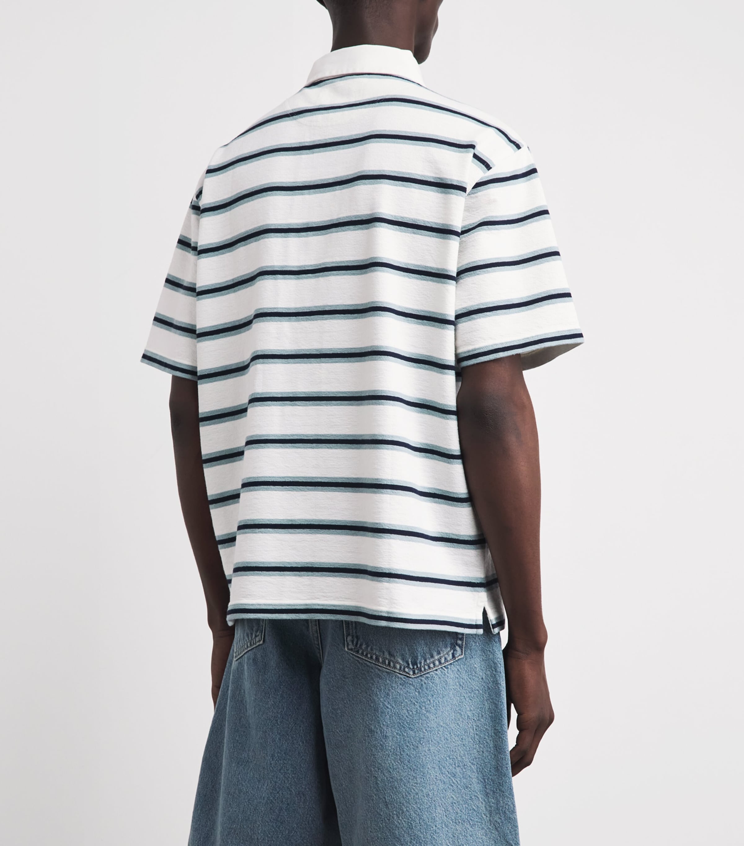 Wax London Mens Organic Cotton Redman Polo Shirt Ecru / Stripe Image 5