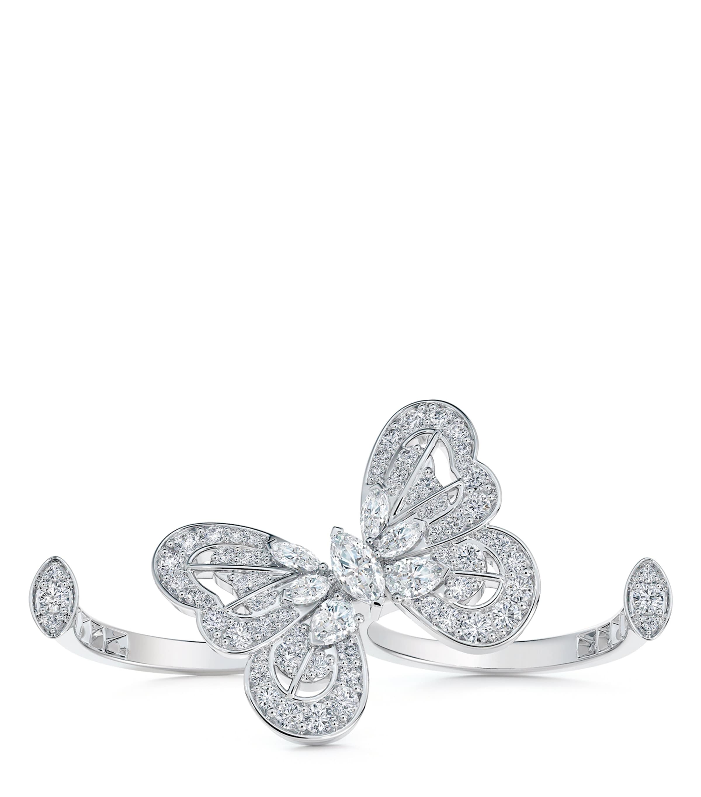 Shop De Beers White Gold And Diamond Portraits Of Nature Butterfly Double Ring In Silver