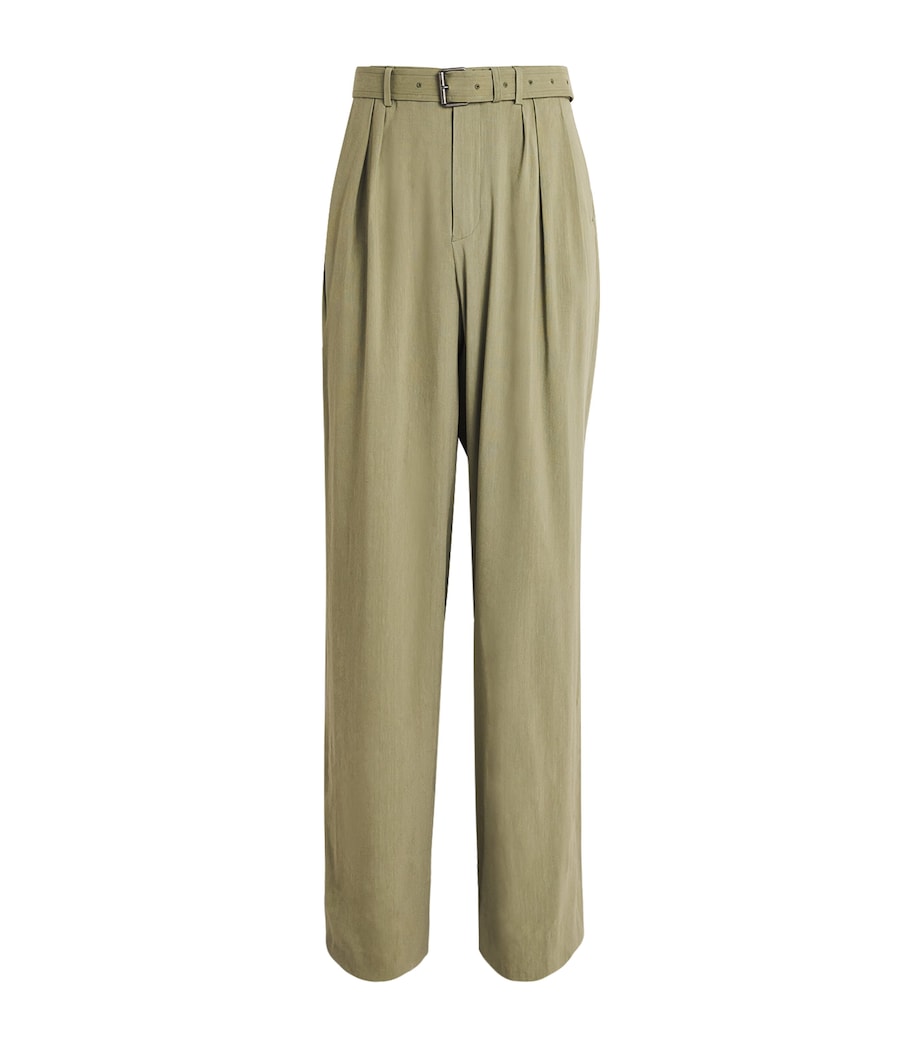 DRIES VAN NOTEN Mens Linen-Blend Belted Straight Trousers Pistache Image 1
