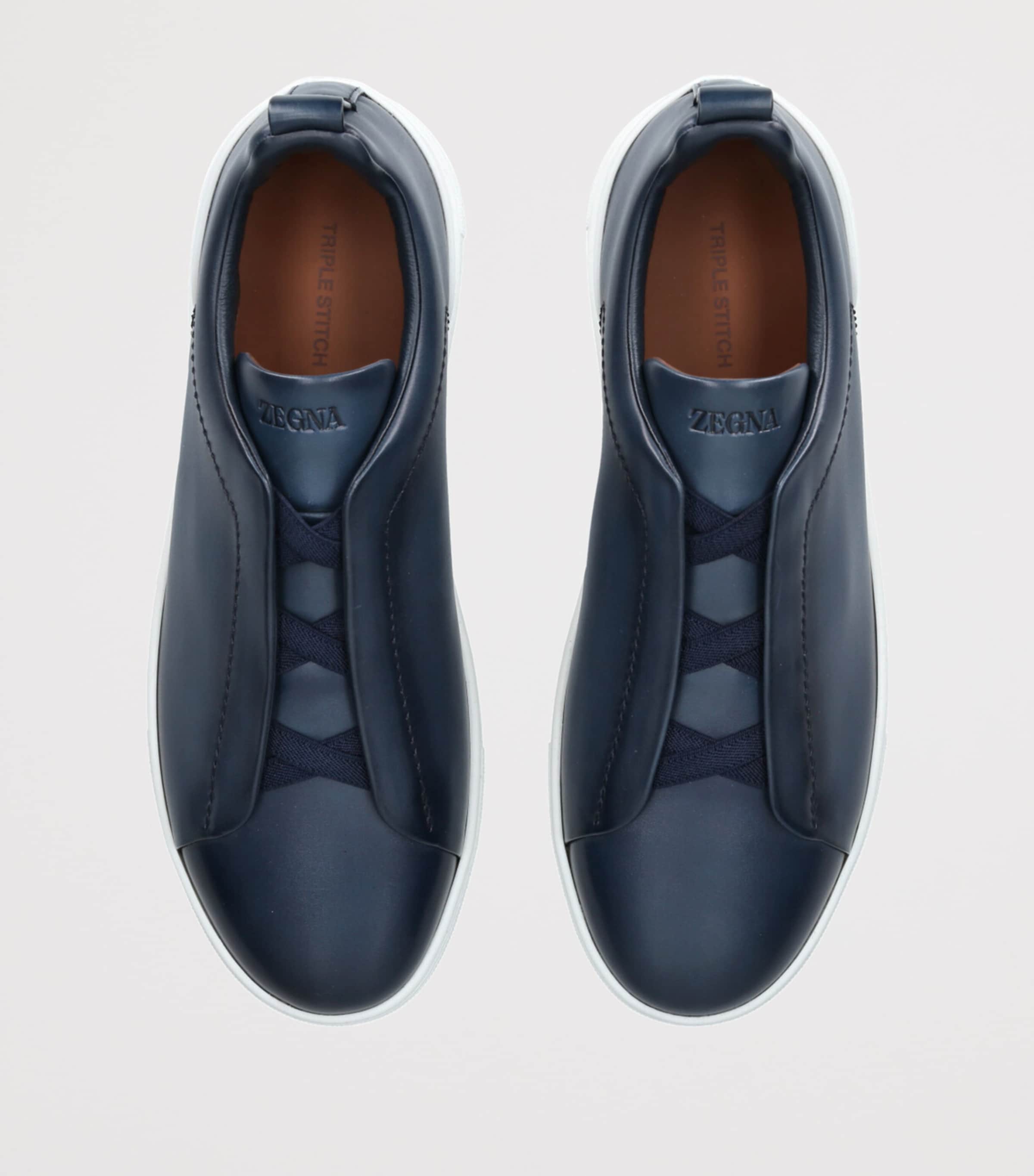 Leather Triple Stitch Sneakers NAVY Image 4