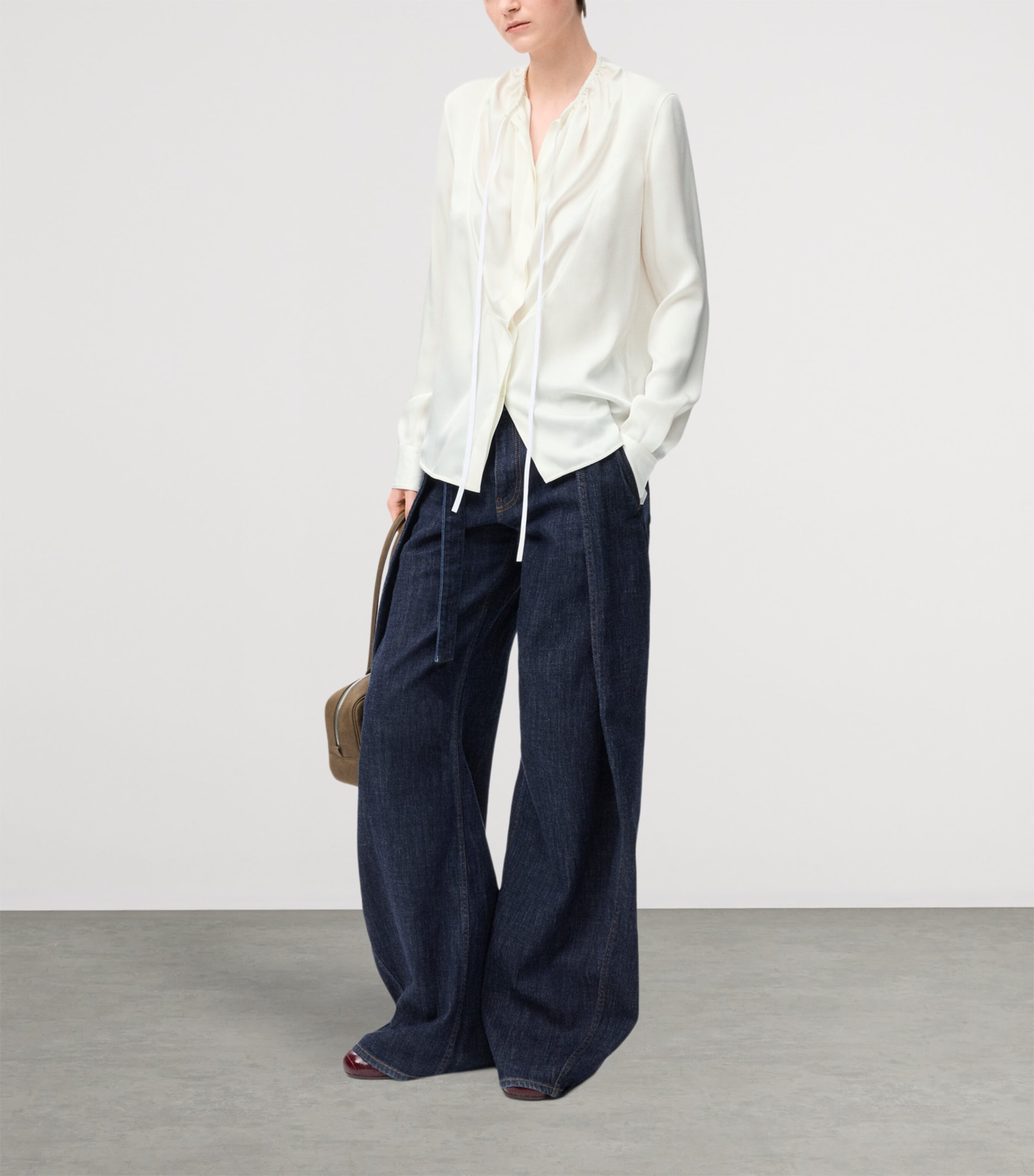 Silk-Blend Satin Blouse WHITE Image 2