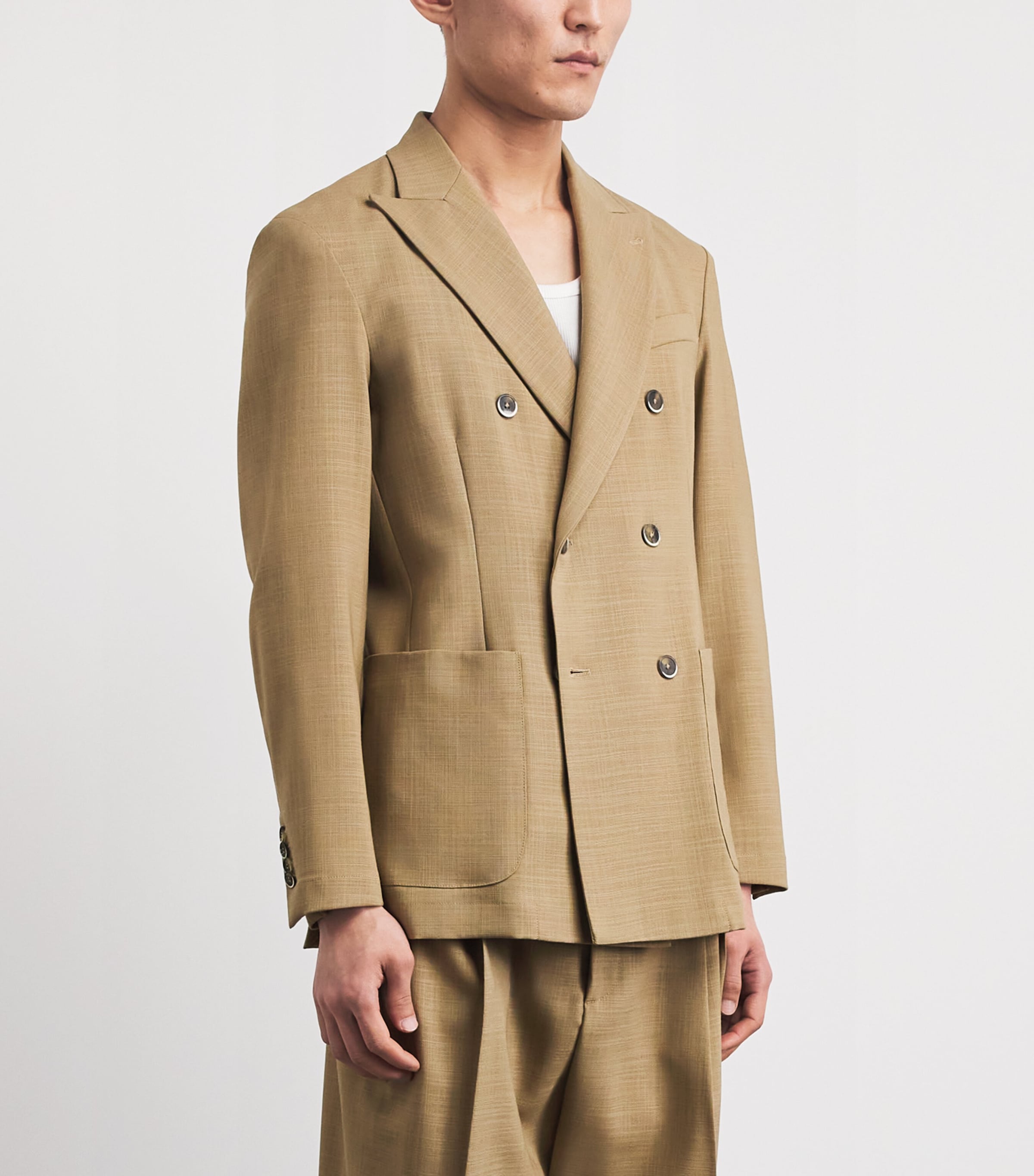 Virgin Wool Double-Breasted Blazer 360 KHAKI Image 4