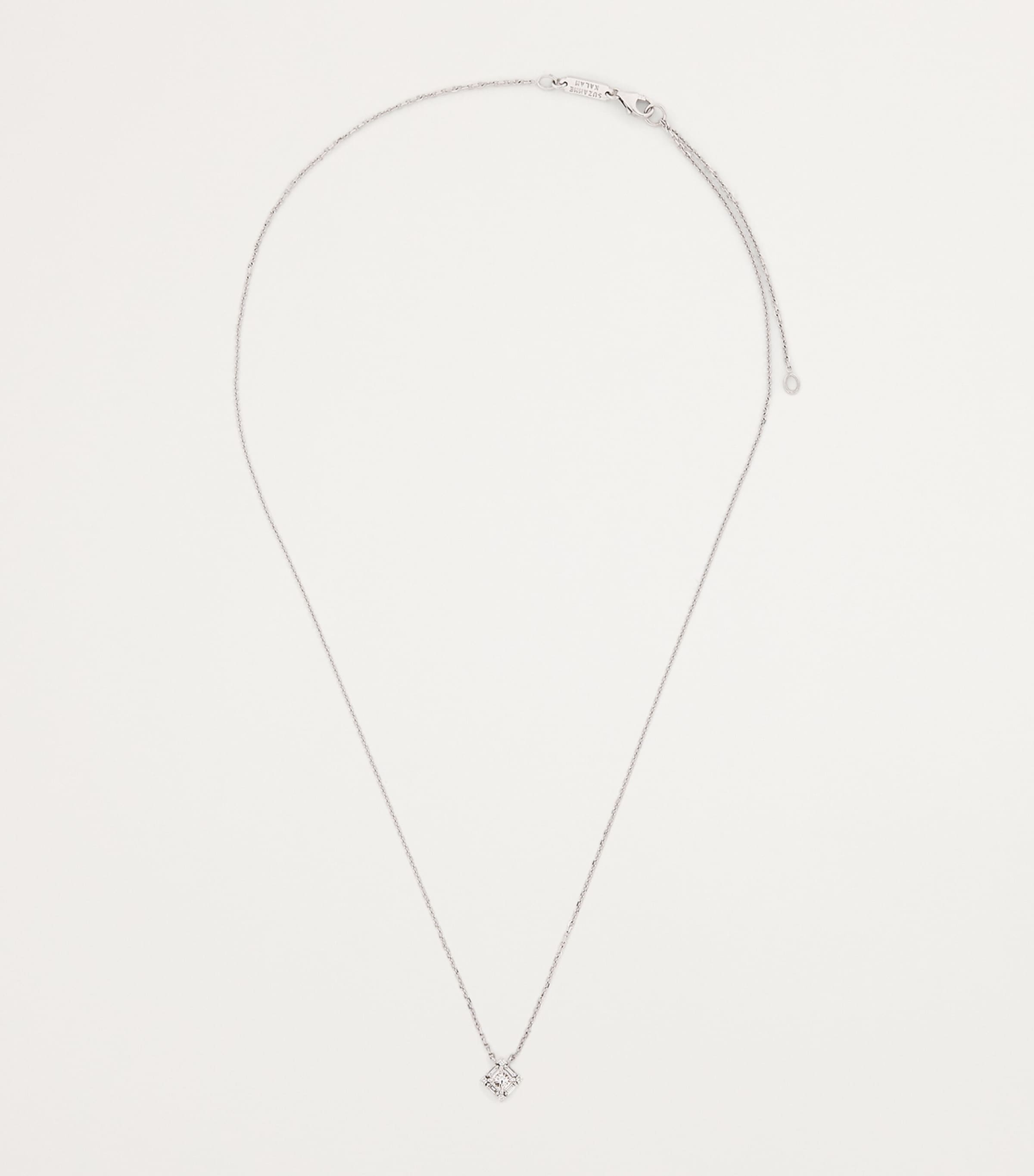 Mini White Gold and Diamond Princess Square Necklace 18K WG/WD Image 3