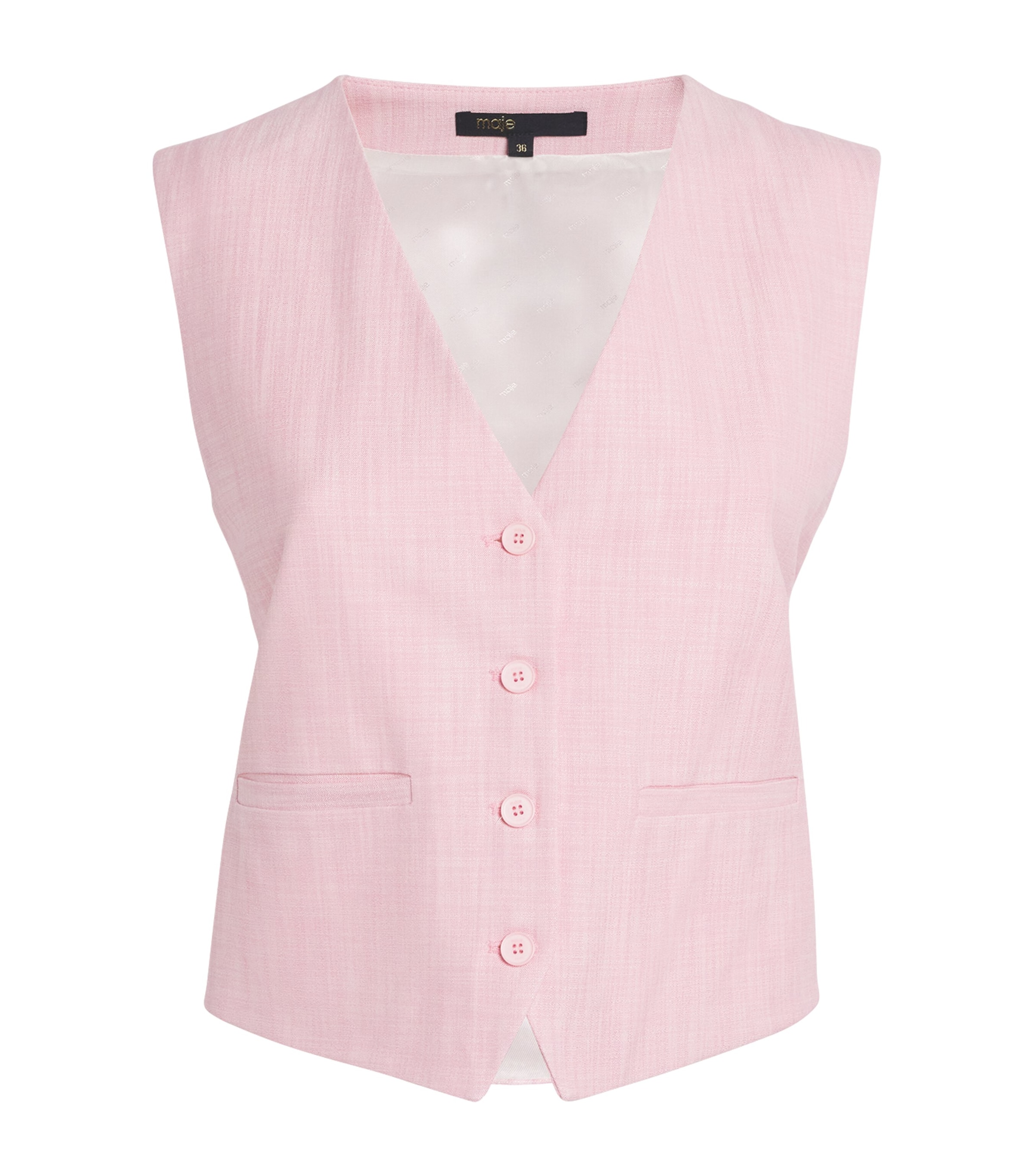 Maje Womens V-neck Woven Waistcoat Roses In Pink