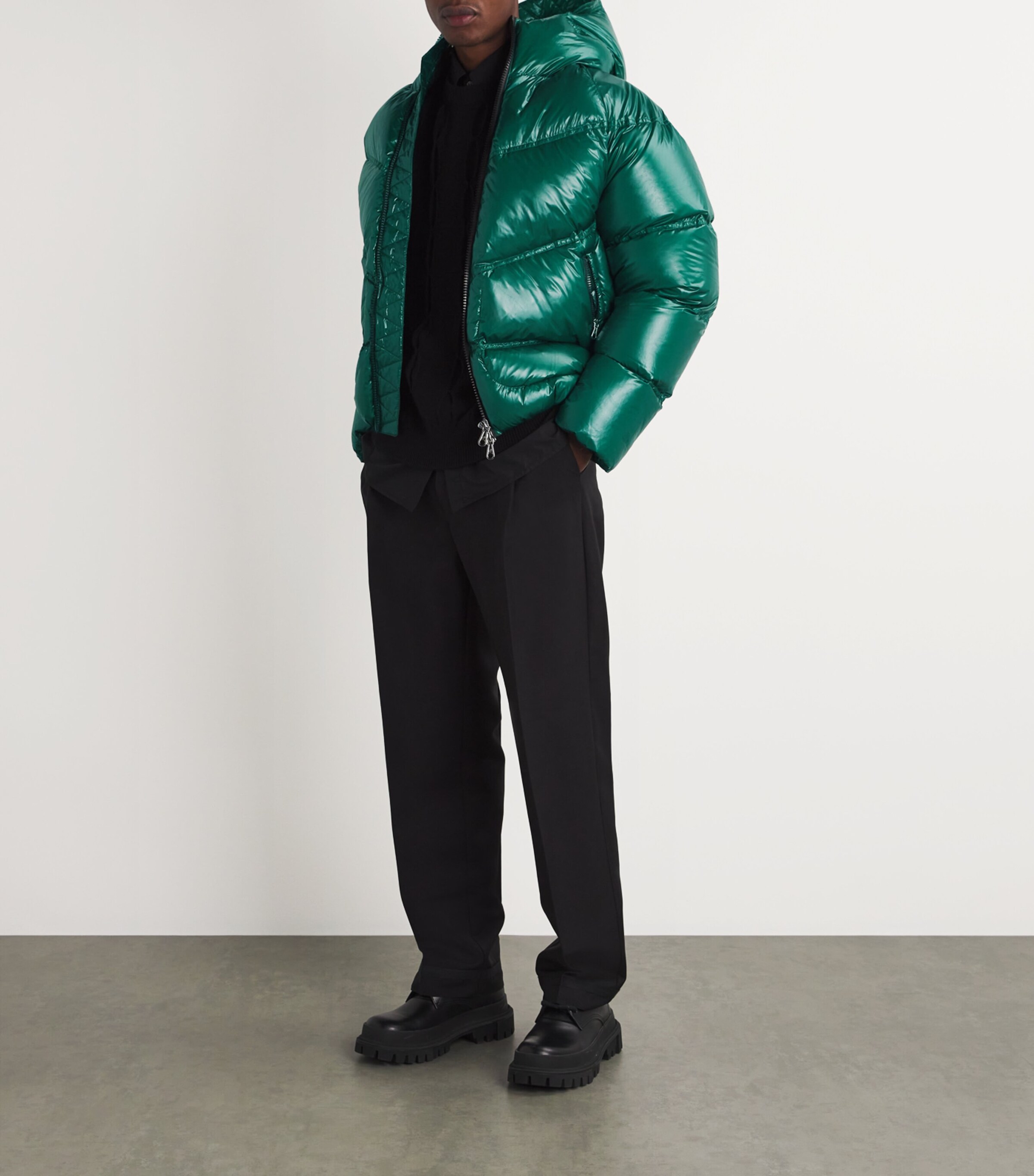 COLE BUXTON Mens Hooded Puffer Jacket Bottle Green Image 2