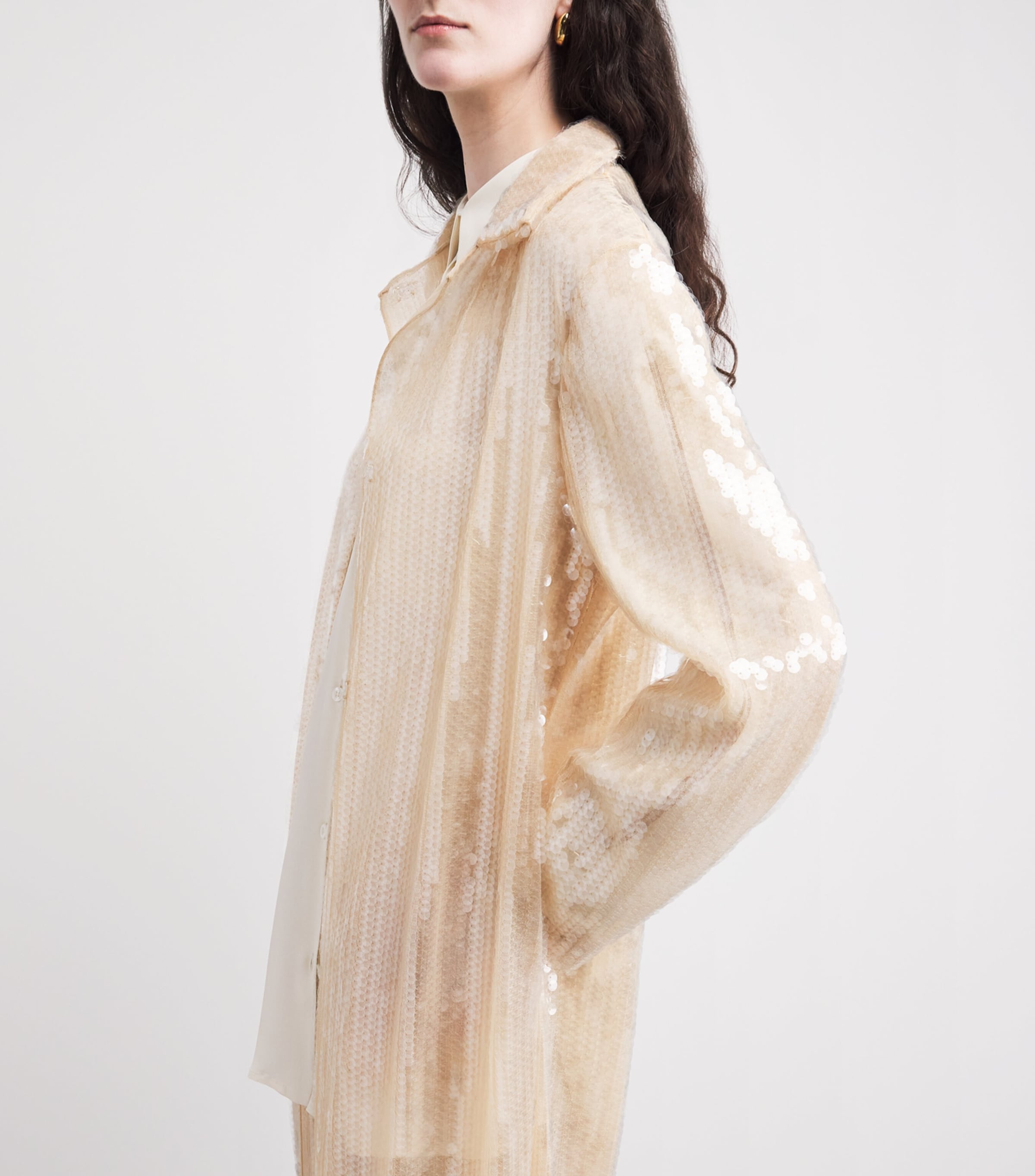 Fabiana Filippi Womens Sequinned Overcoat Nude Image 3