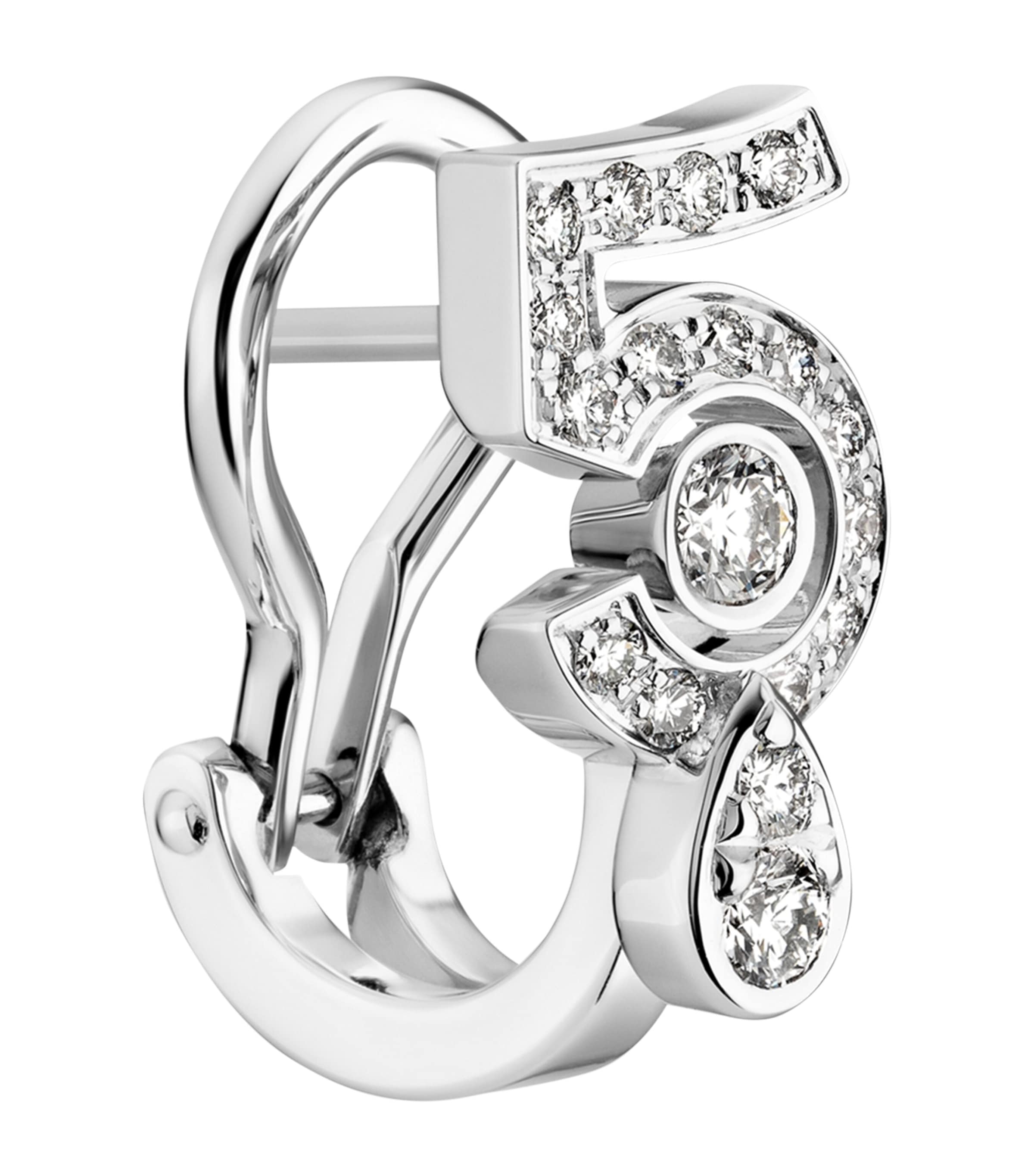 CHANEL White Gold and Diamond N˚5 Single Clip-On Earring Silver Image 2
