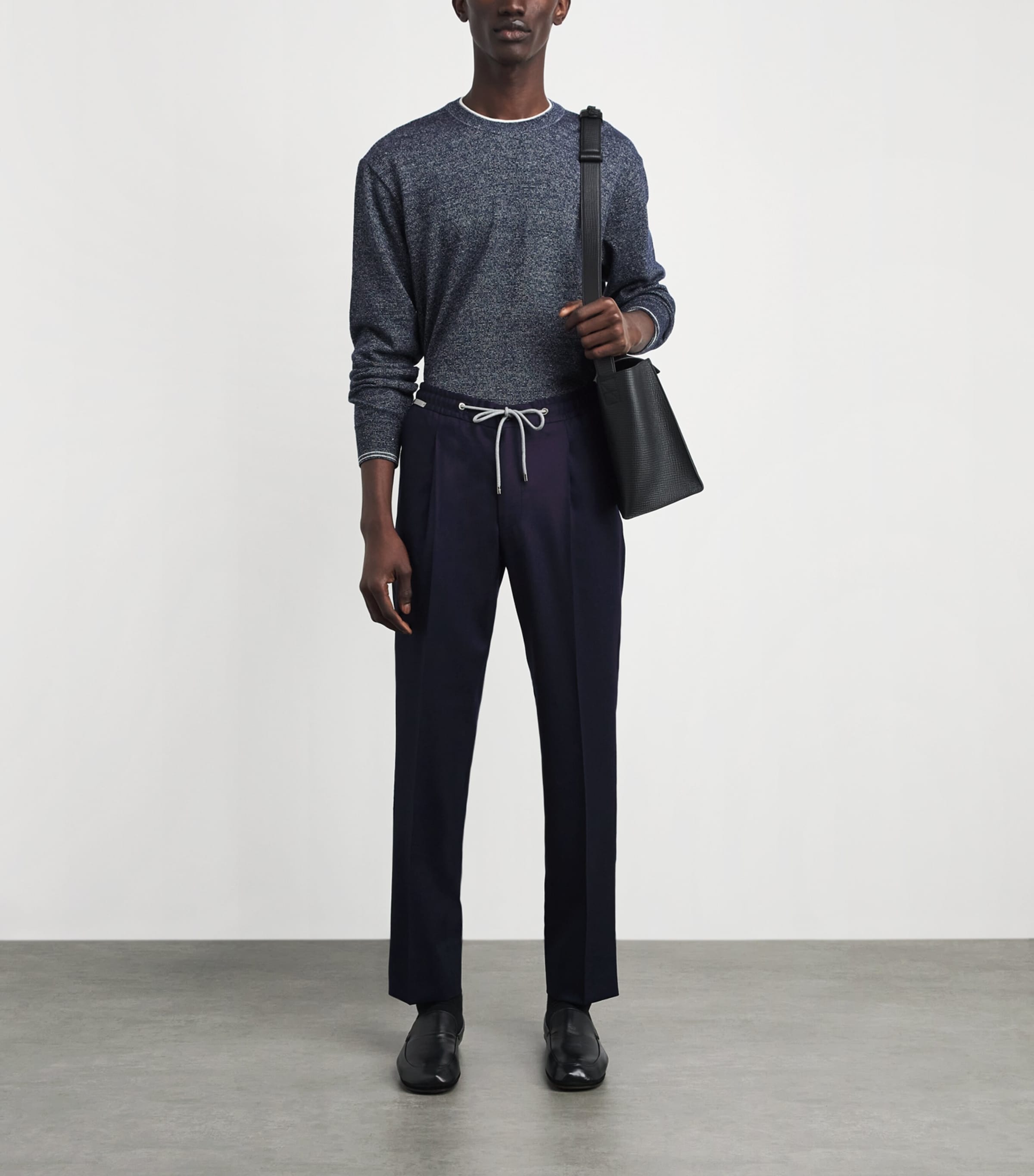 Corneliani Mens Virgin Wool Drawstring Trousers Dark Blue Image 2
