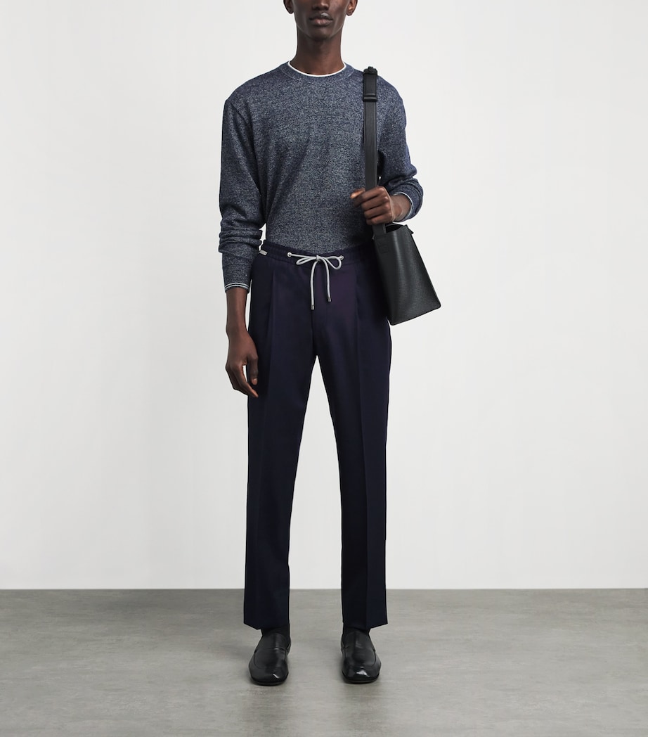 Corneliani Mens Virgin Wool Drawstring Trousers Dark Blue Image 2