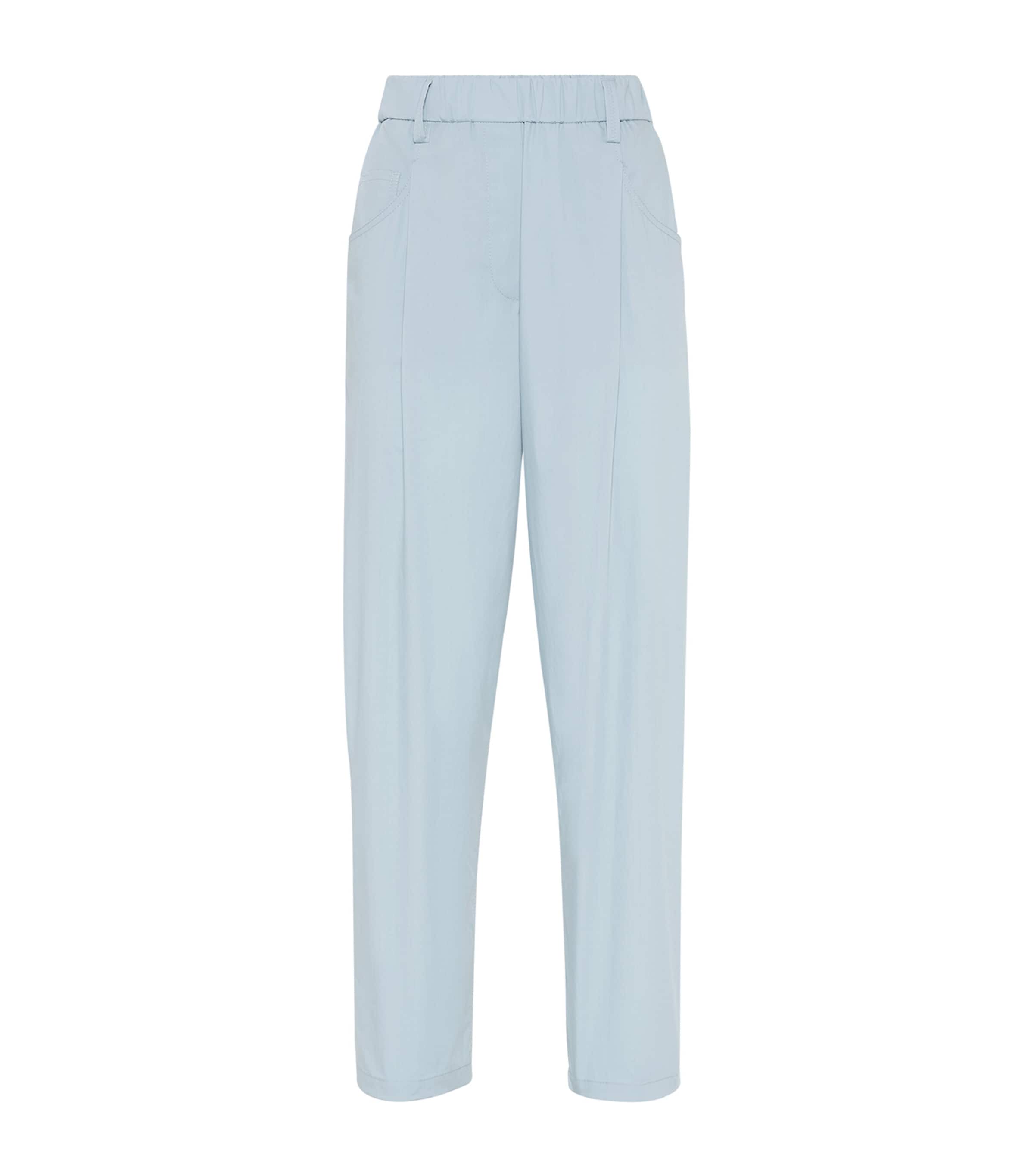 Brunello Cucinelli Women Lightweight Poplin Five-pocket Track Pants With Monili In Blue