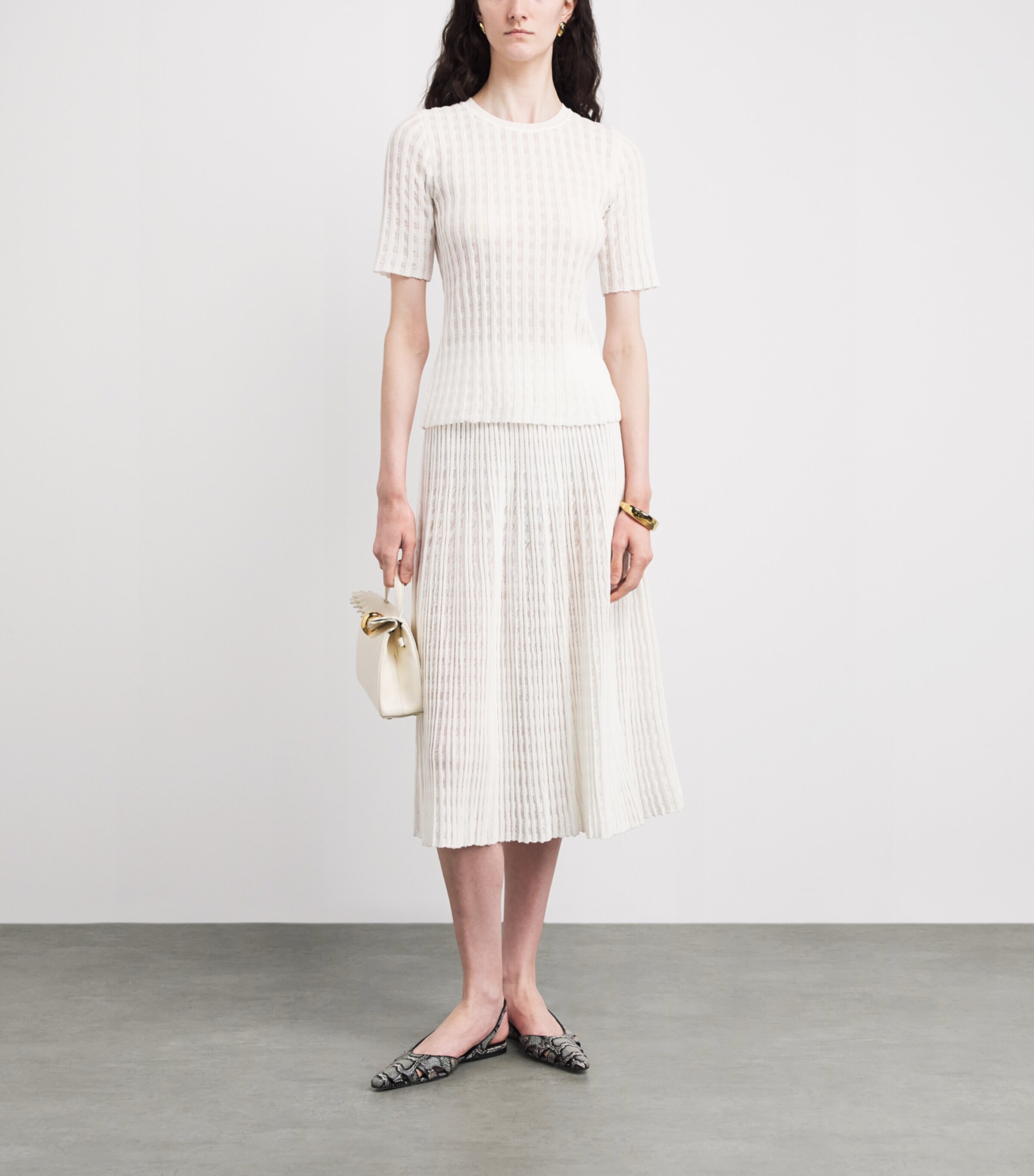 VALENTI Womens Organic Cotton-Blend Pleated Midi Skirt White Image 2