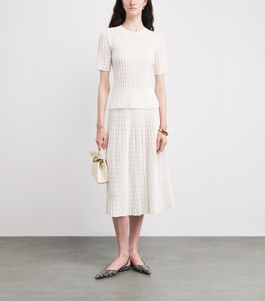 VALENTI Womens Organic Cotton-Blend Pleated Midi Skirt White Image 2