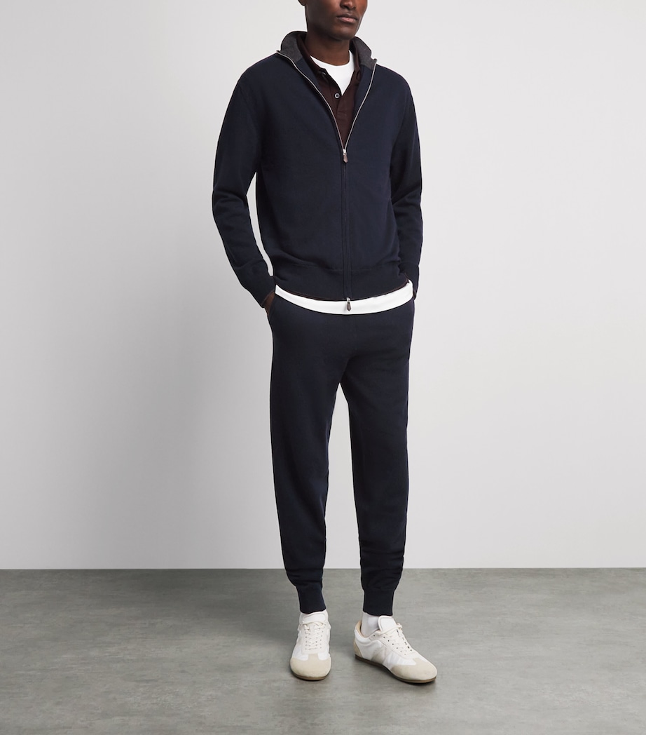 N.Peal Mens Organic Cashmere Knightsbridge Zip-Up Cardigan Navy Dark Charcoal Image 2