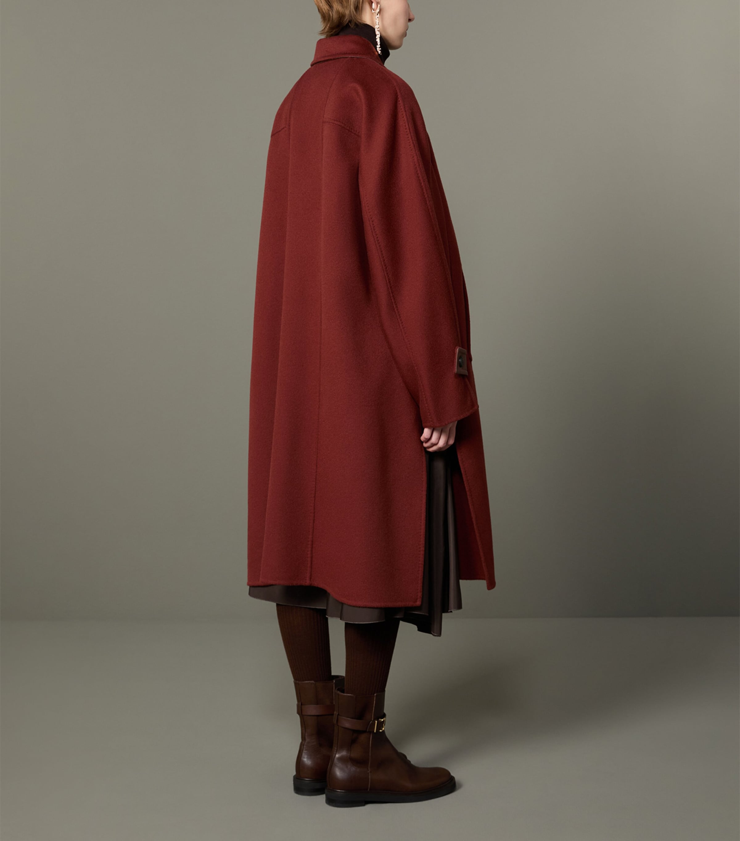 Max Mara Womens Cashmere Leather-Trim Coat Rust Image 2