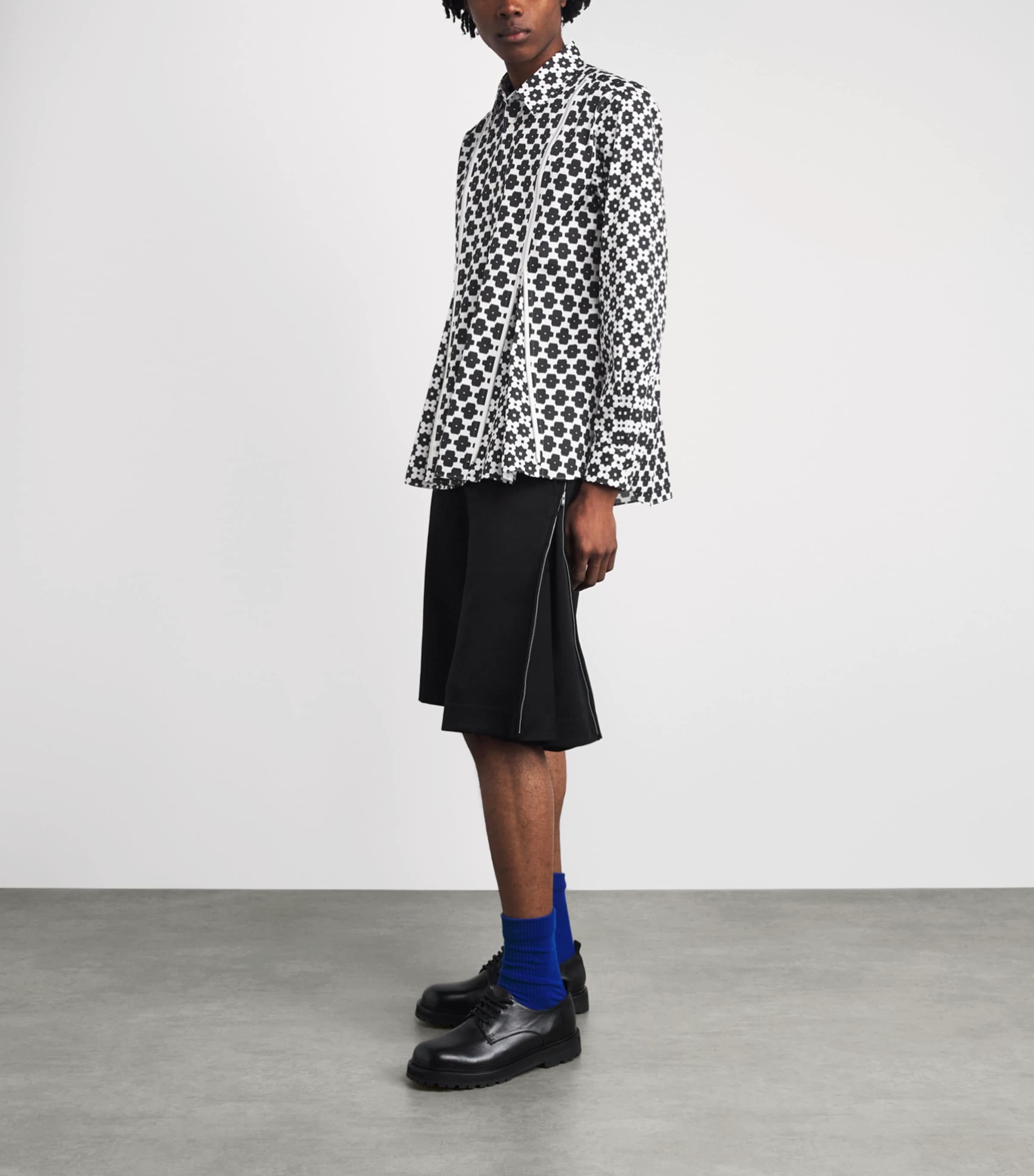 Comme Des Garçons Homme Plus Mens Cotton Floral Zip-Detail Shirt White/black Image 2