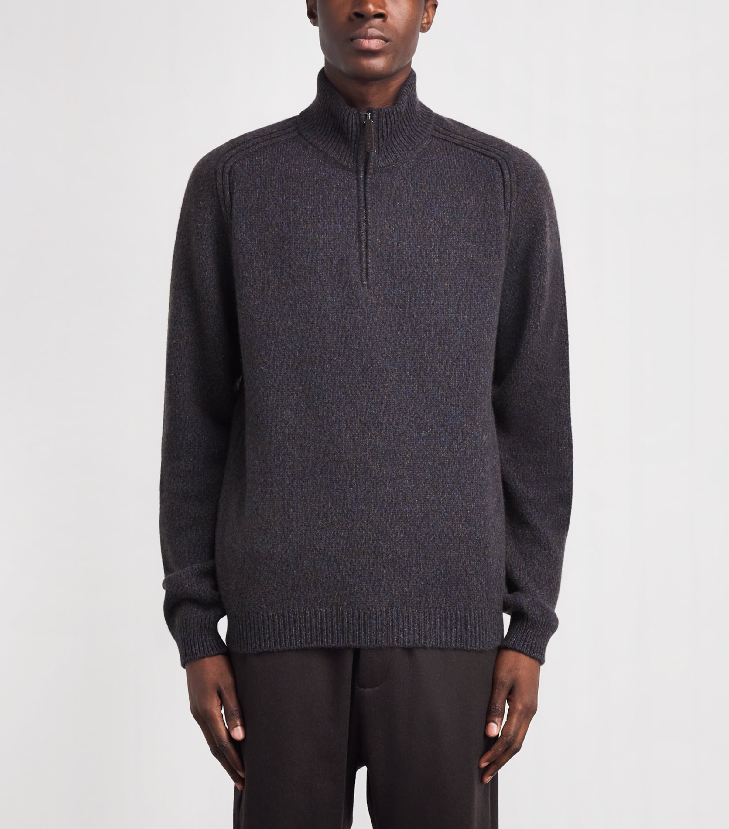 Sease Mens Cashmere Mouliné Half-Zip Sweater Blue Brown Image 4