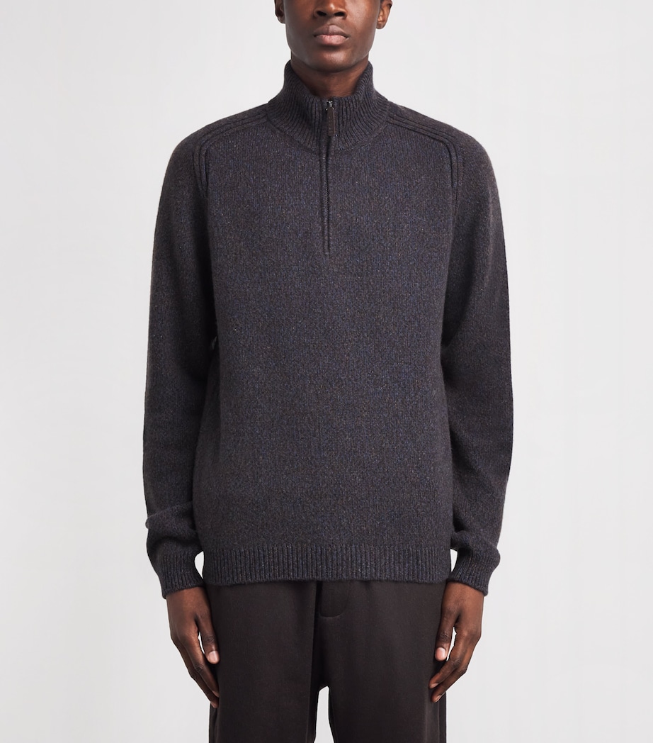 Sease Mens Cashmere Mouliné Half-Zip Sweater Blue Brown Image 4