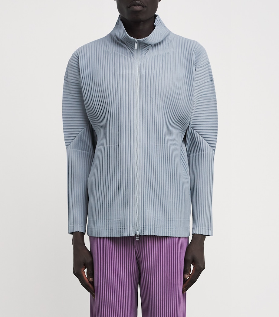 Homme Plissé Issey Miyake Mens Pleated Zip-Up Cardigan Gray Blue Image 3