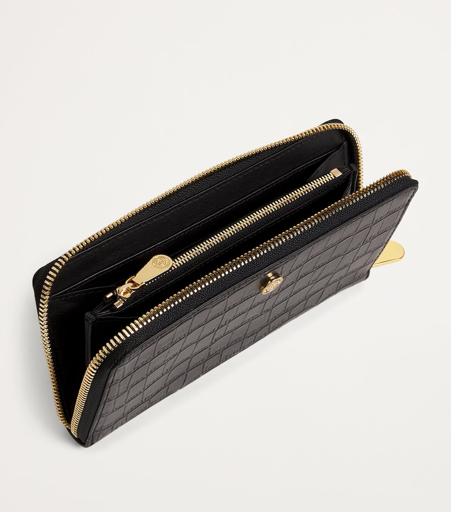 Croc-Embossed Leather Long Wallet BLACK Image 3