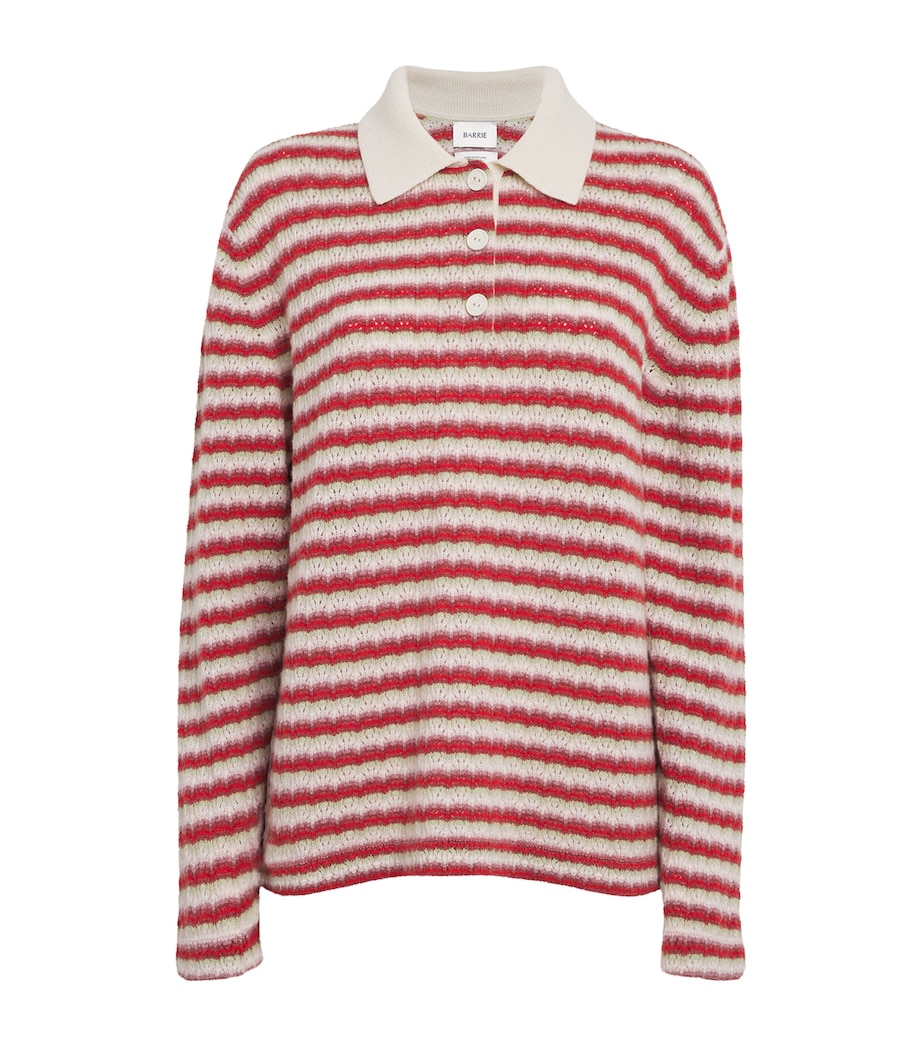 Barrie Womens Cashmere Stripe Polo Shirt Grn/pnksh/nivus Image 1