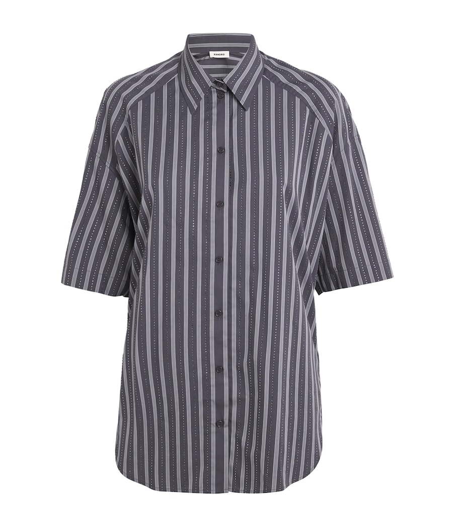 Cotton Stripe Embellished Shirt GREY Image 1